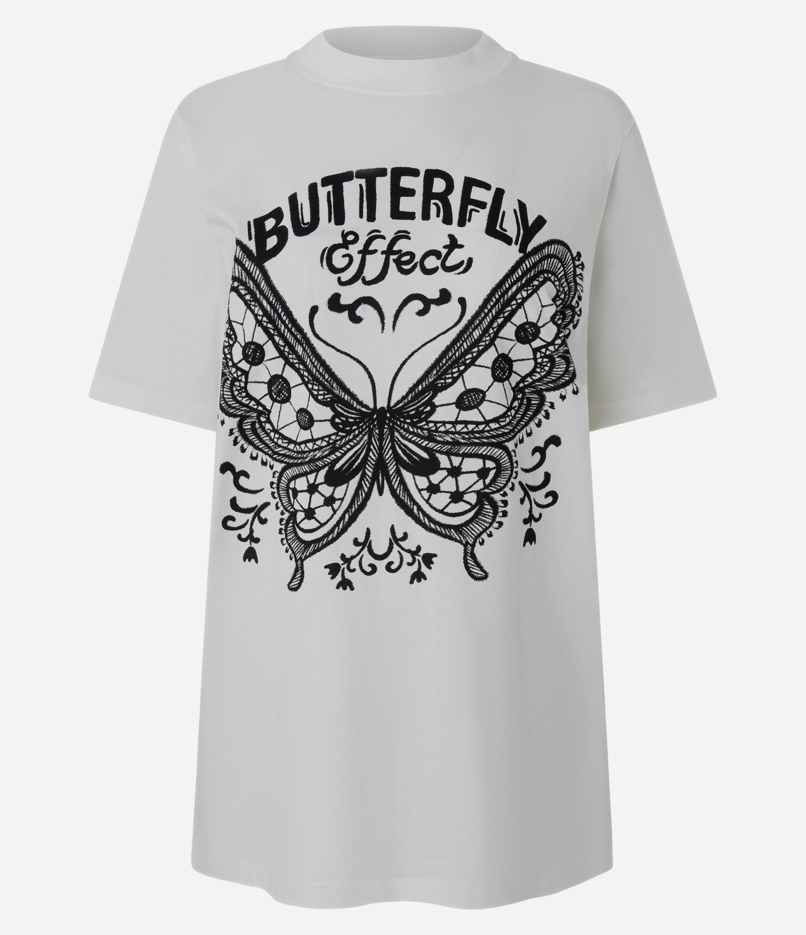 Camiseta Alongada em Algodão com Estampa Butterfly Effect Branco 1