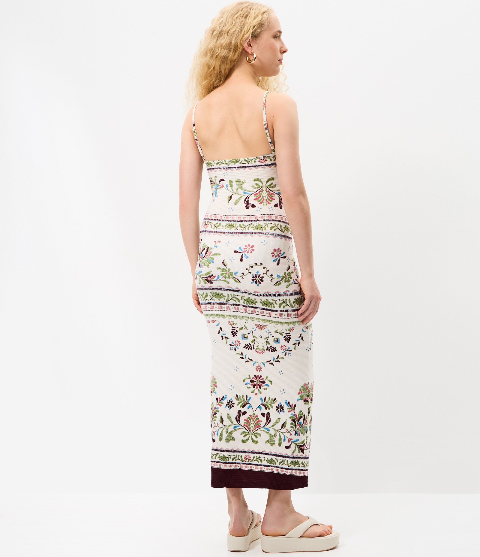 Vestido Midi em Ribana com Estampa Floral Rabisflower Off White 4