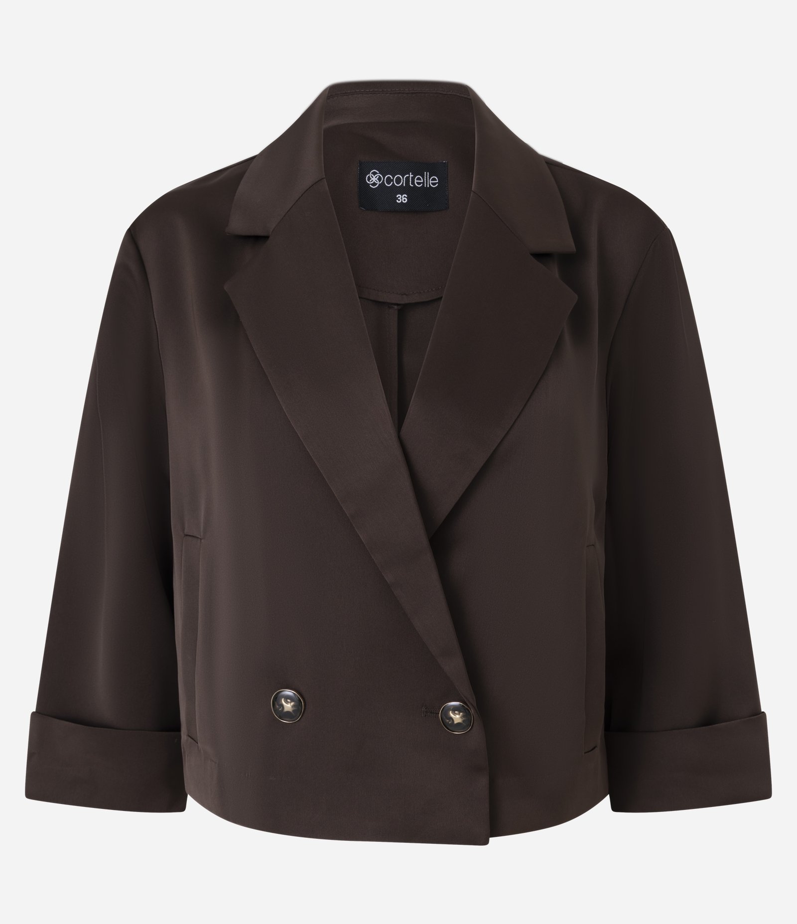 Blazer Cropped com Manga 3/4 e Abotoamento Duplo Marrom 5