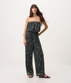 Macacão Tomara que Caia em Chiffon com Estampa Abstrata