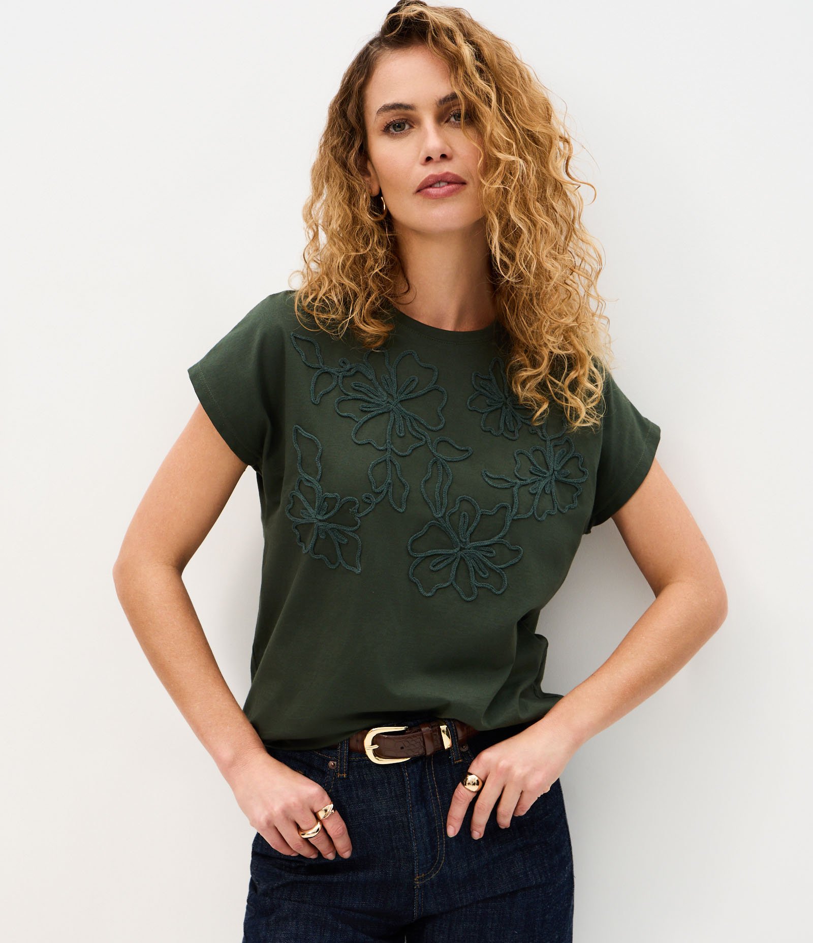 Blusa em Algodão com Bordado de Flor Verde 1