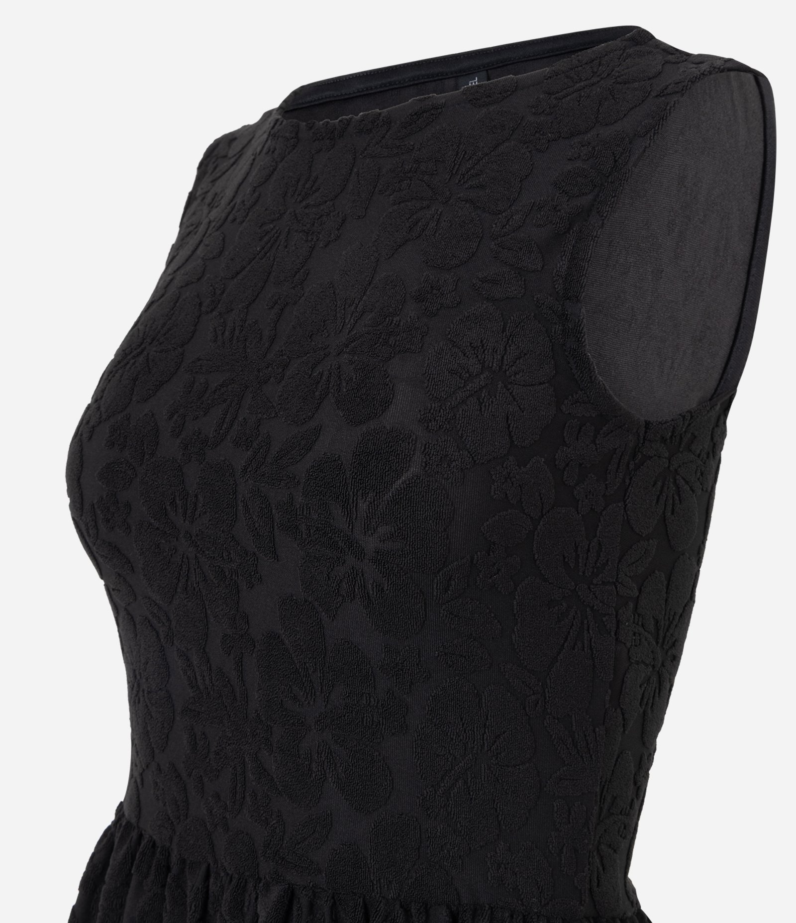 Blusa Peplum em Jacquard Floral sem Mangas Preto 2