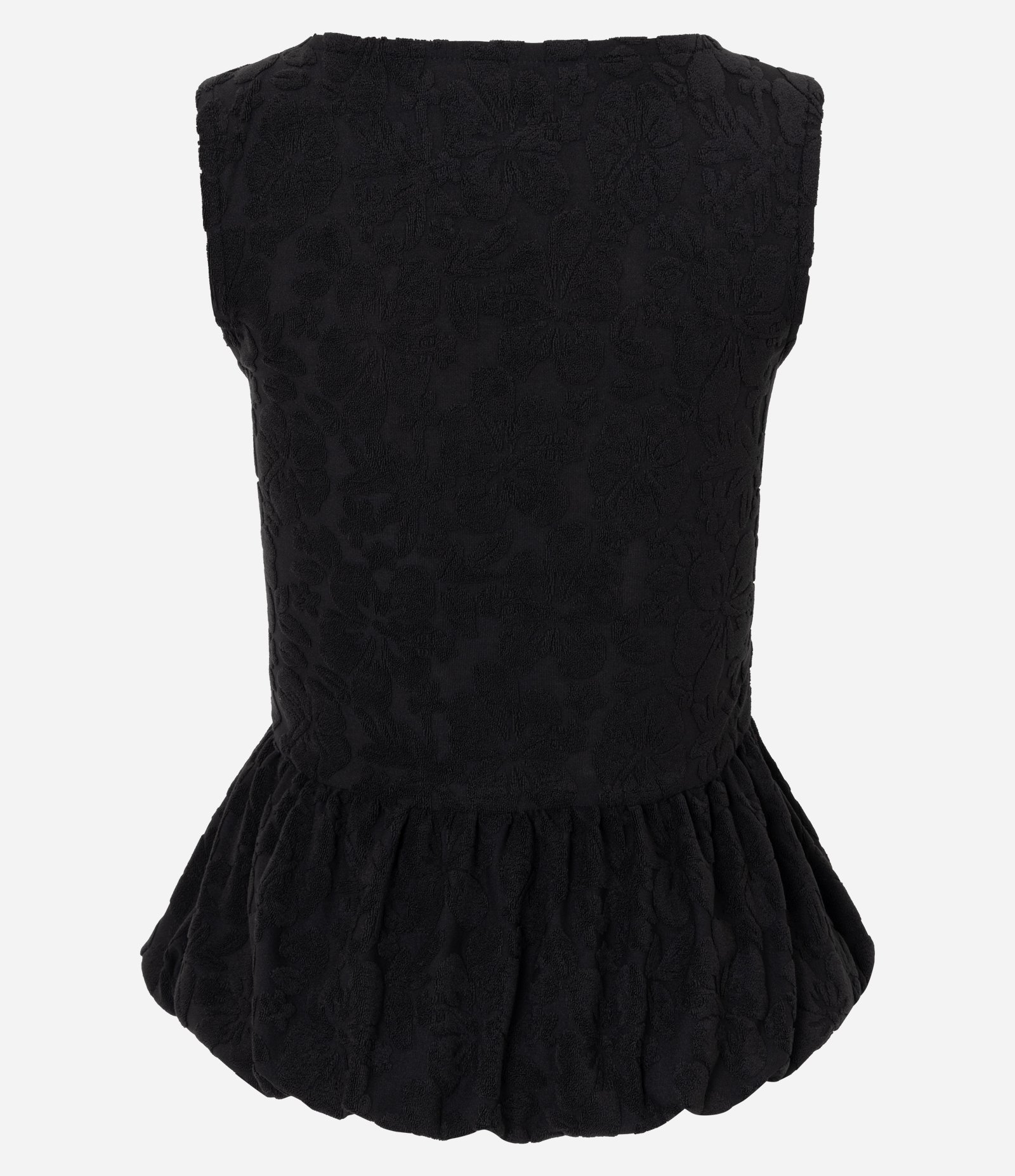 Blusa Peplum em Jacquard Floral sem Mangas Preto 3