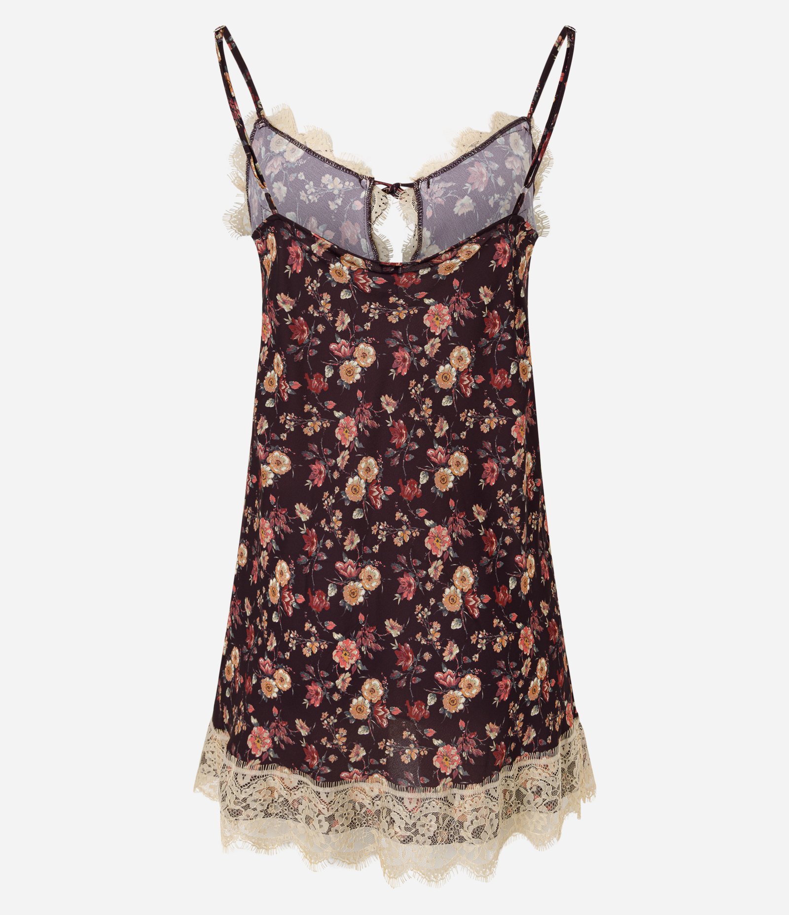 Vestido Curto Floral com Renda Marrom 3