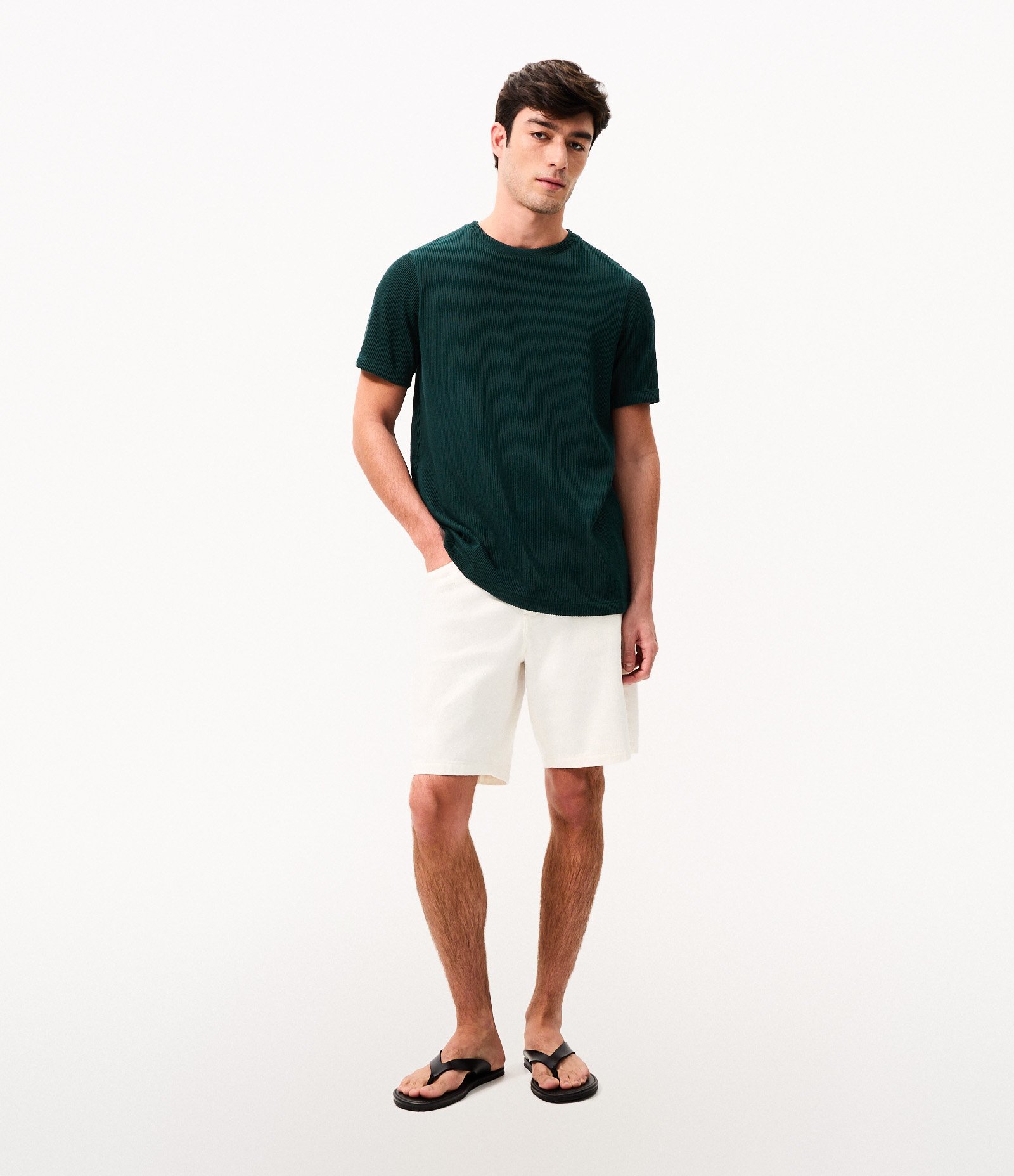 Camiseta Regular em Algodão Texturizado Verde 2