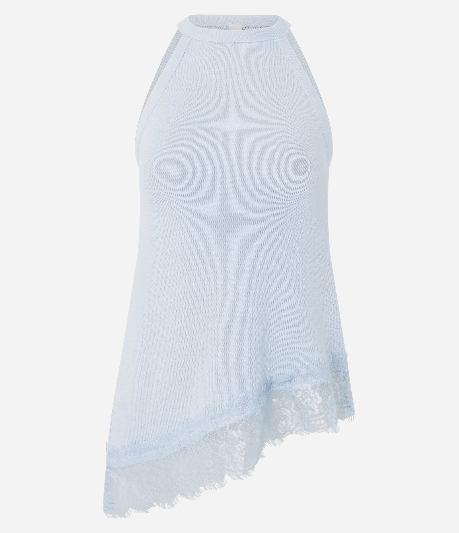 Blusa em Tricô com Barra Assimétrica e Detalhe em Renda Azul 5