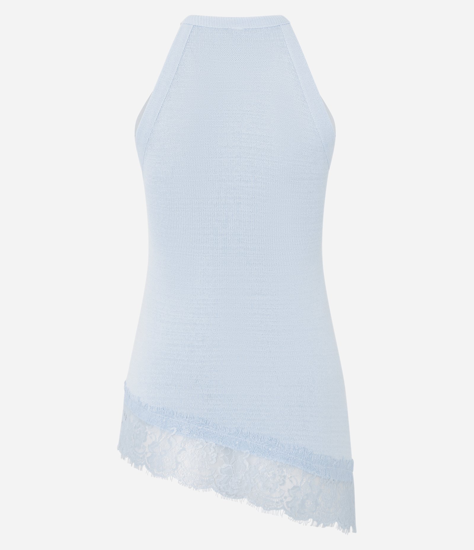 Blusa em Tricô com Barra Assimétrica e Detalhe em Renda Azul 8