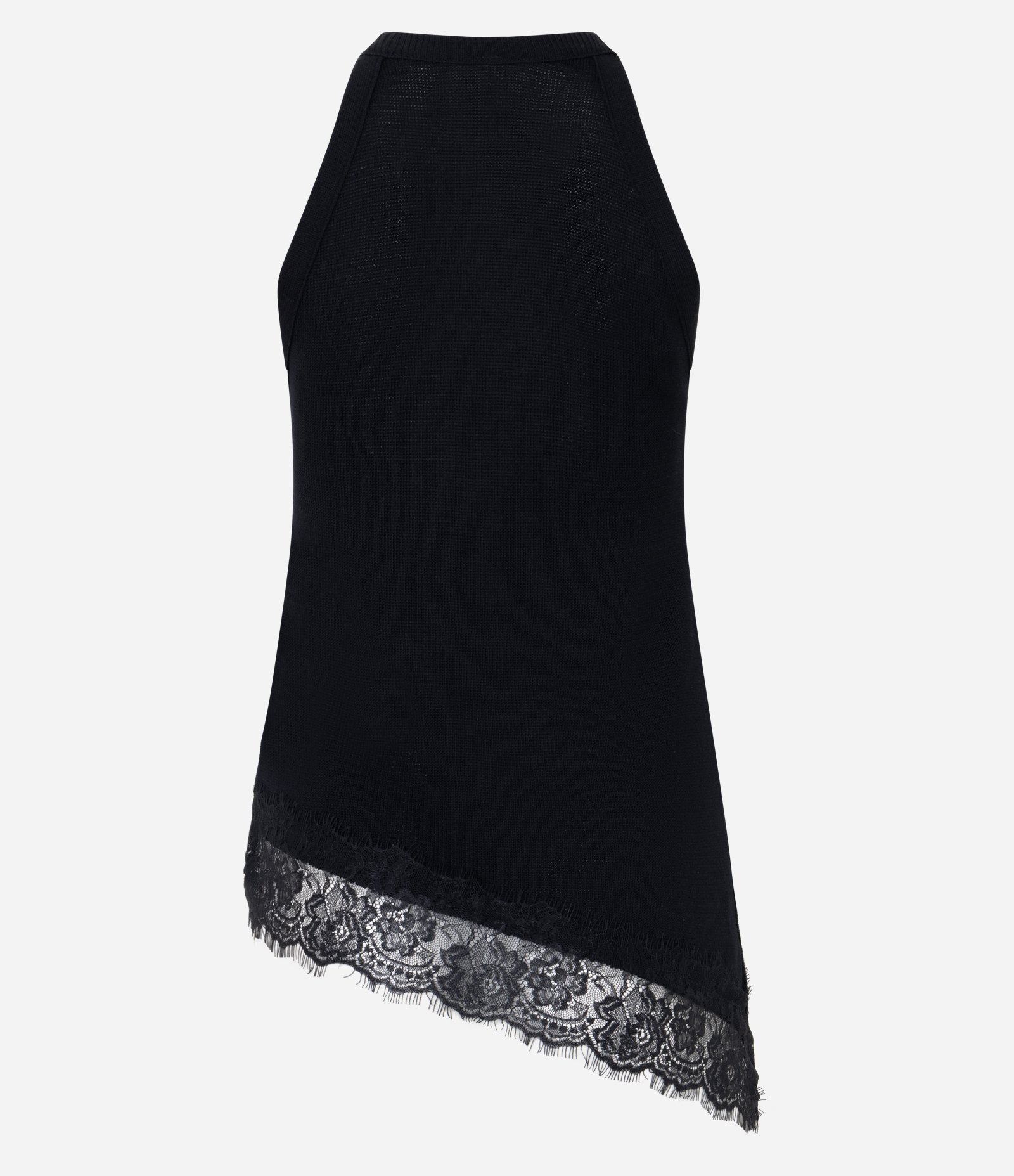 Blusa em Tricô com Barra Assimétrica e Detalhe em Renda Preto 7
