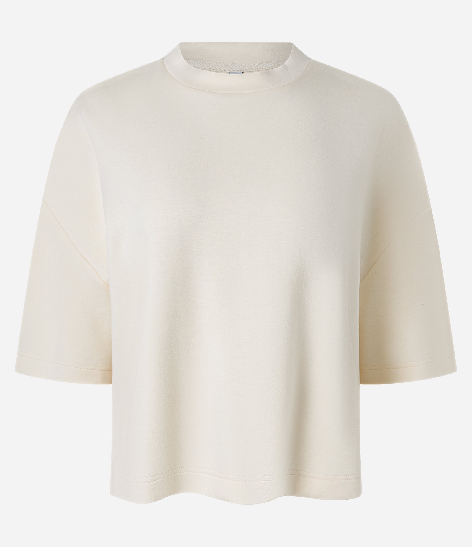 Camiseta em Modal com Modelagem Ampla e Gola Alta Bege 1