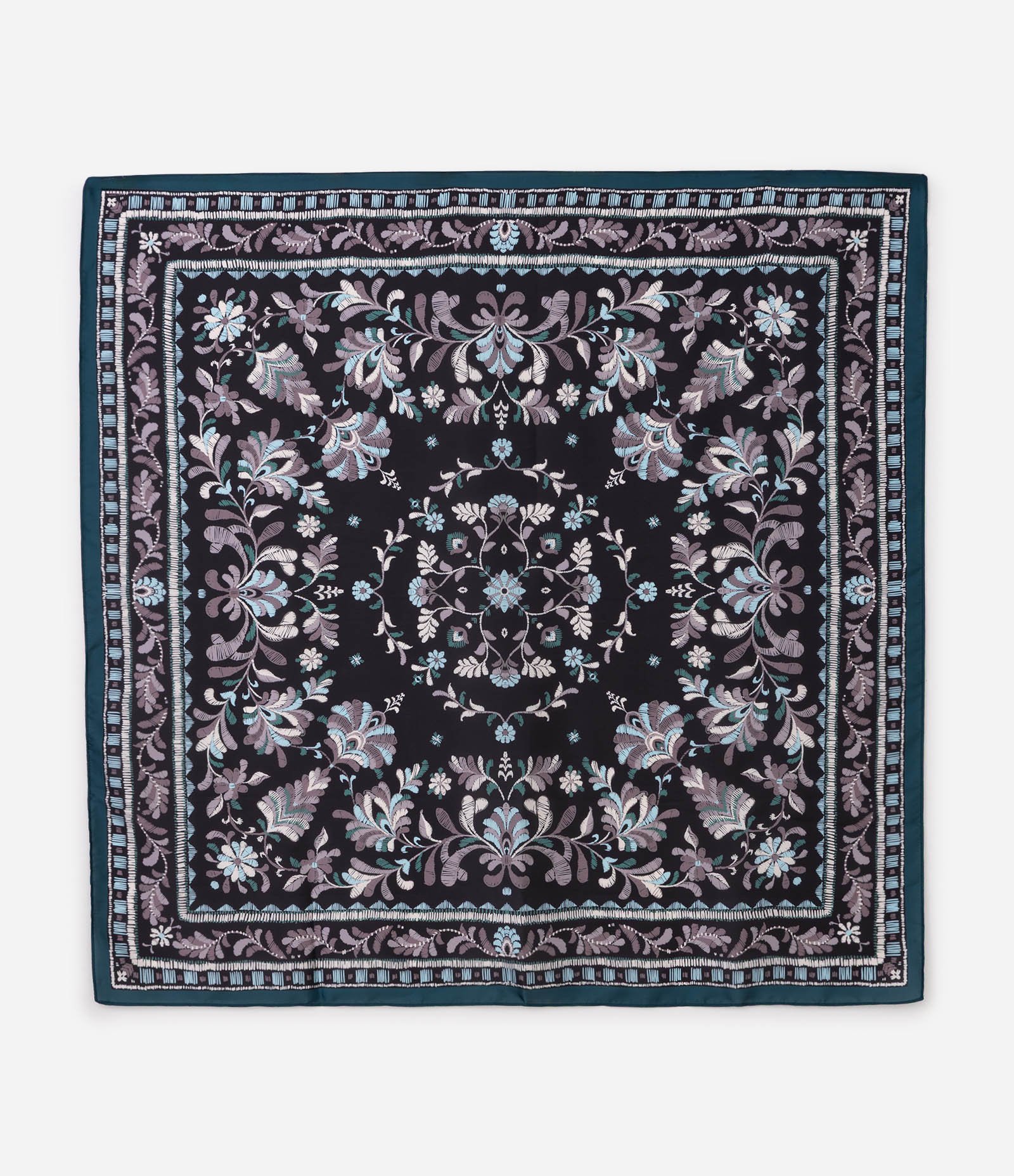 Lenço em Cetim com Estampa Paisley Azul 2