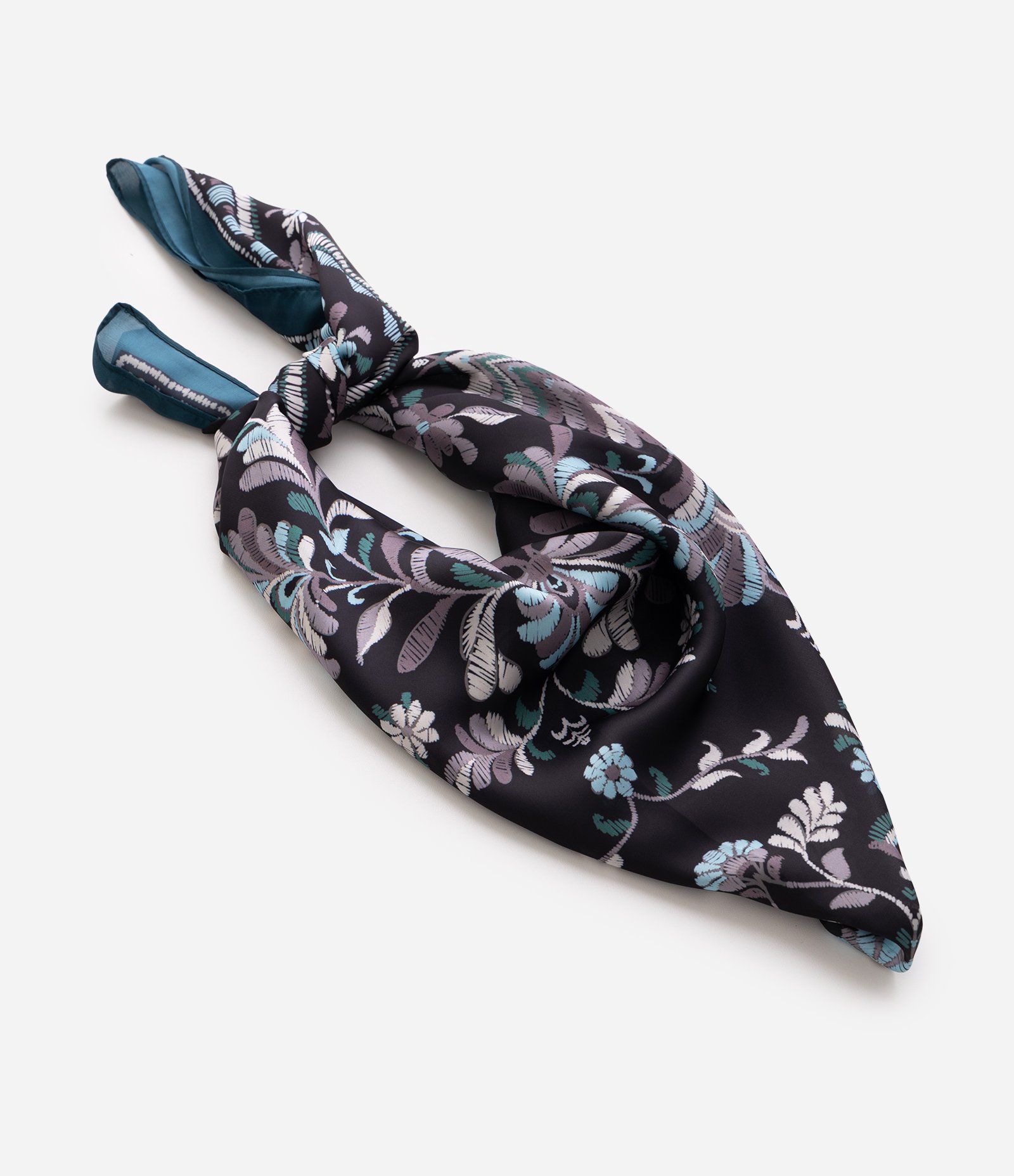 Lenço em Cetim com Estampa Paisley Azul 3