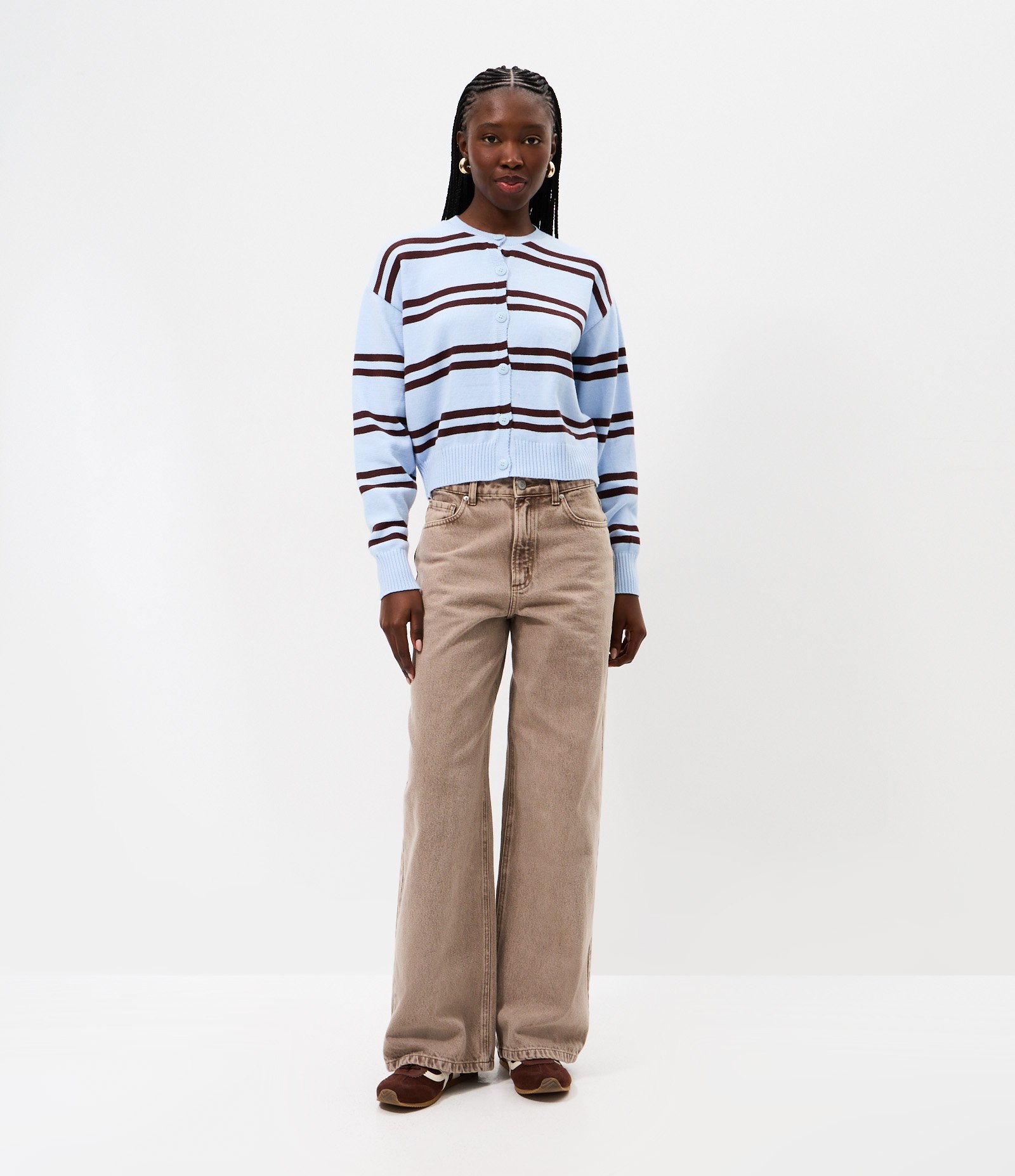 Calça Wide Leg em Sarja com Cintura Baixa Marrom Neutro 1