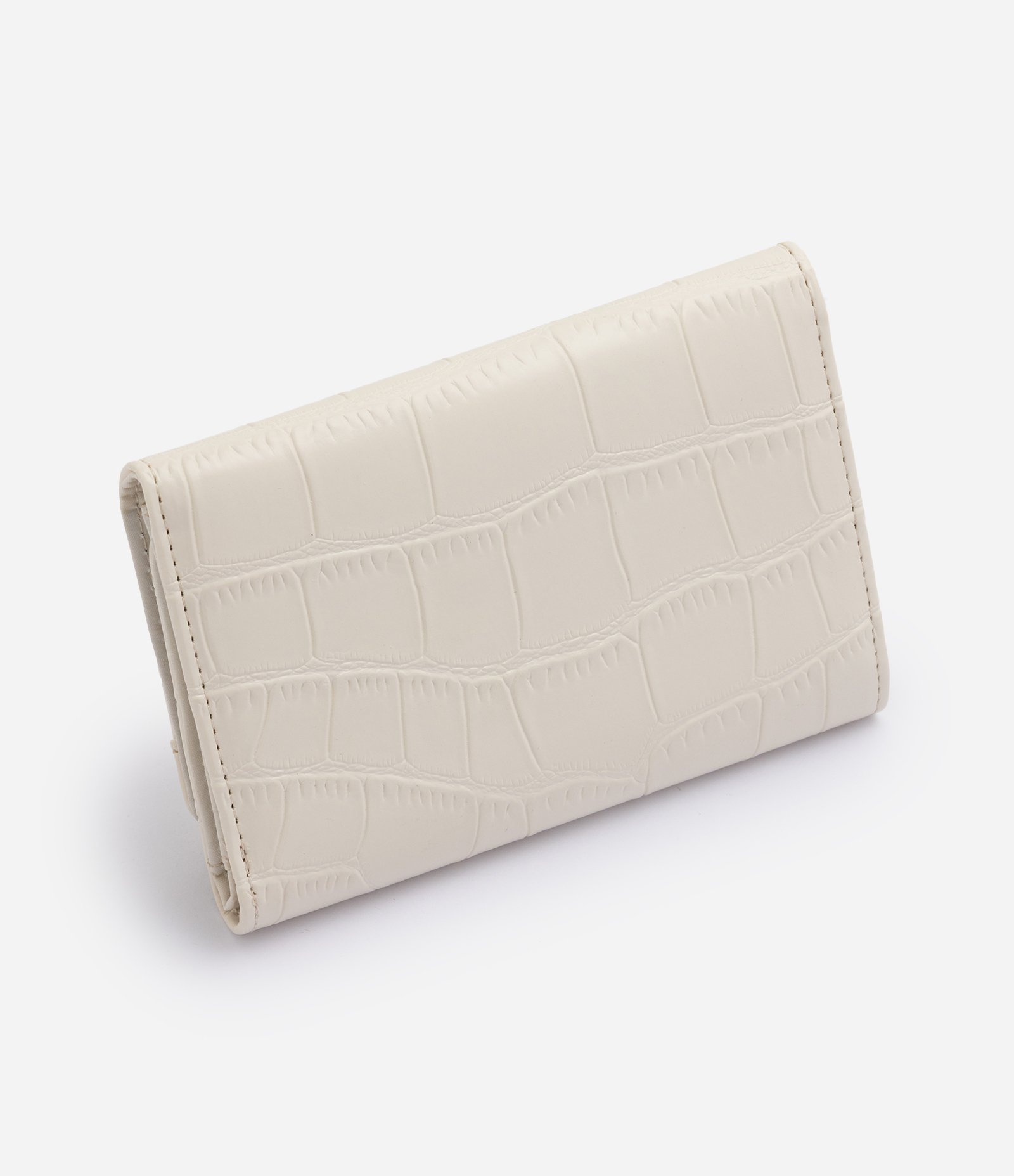 Carteira Envelope Média em PU com Textura Croco Off White 3