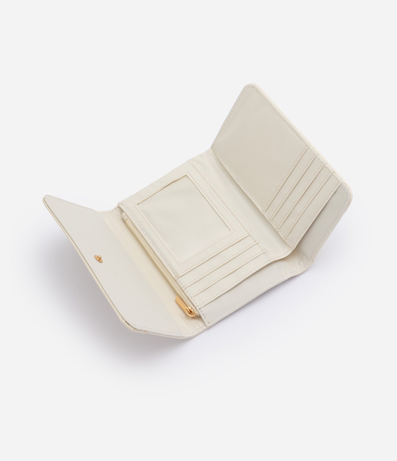 Carteira Envelope Média em PU com Textura Croco Off White 5