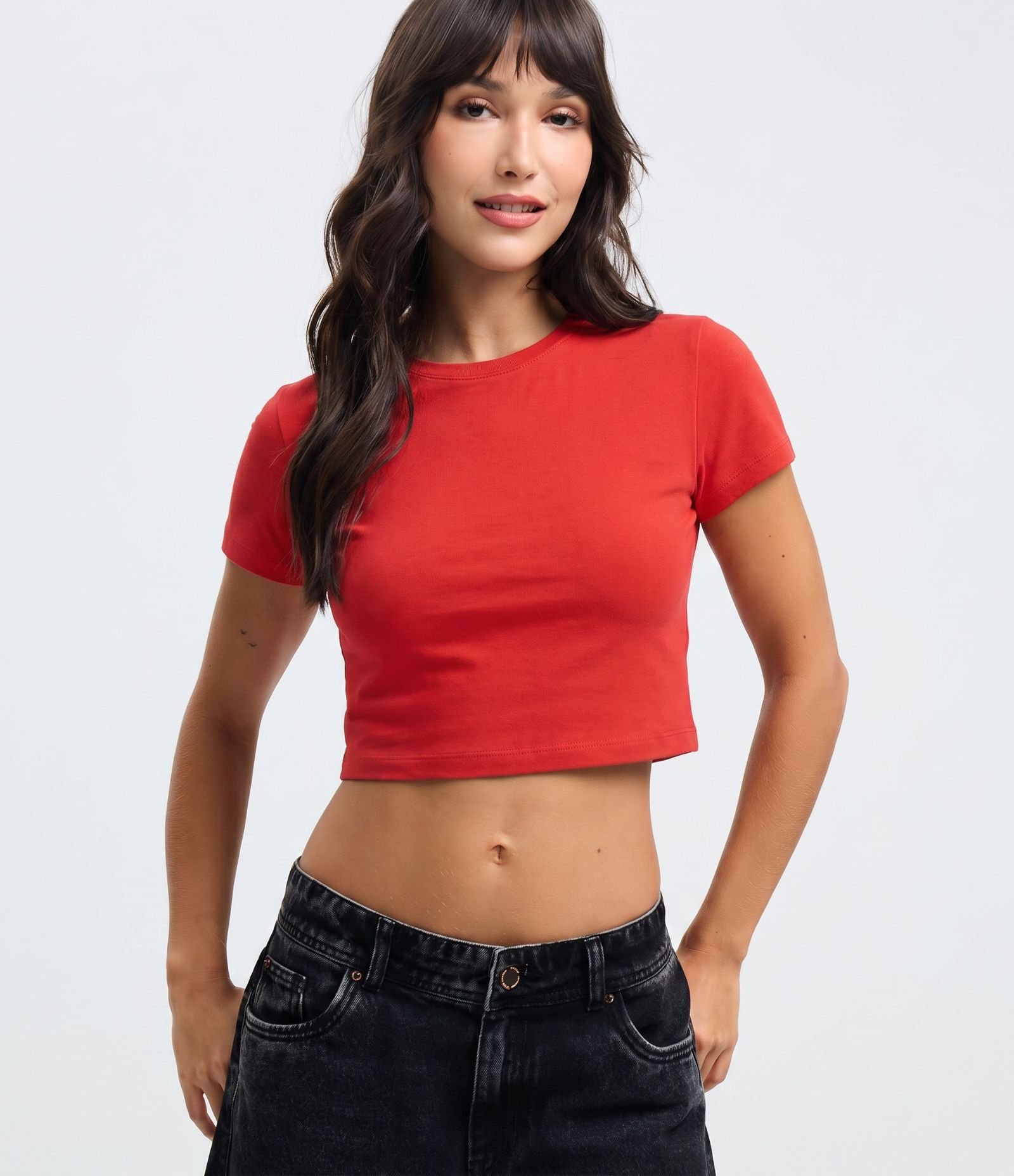 Blusa Cropped Manga Curta em Cotton Vermelho 1