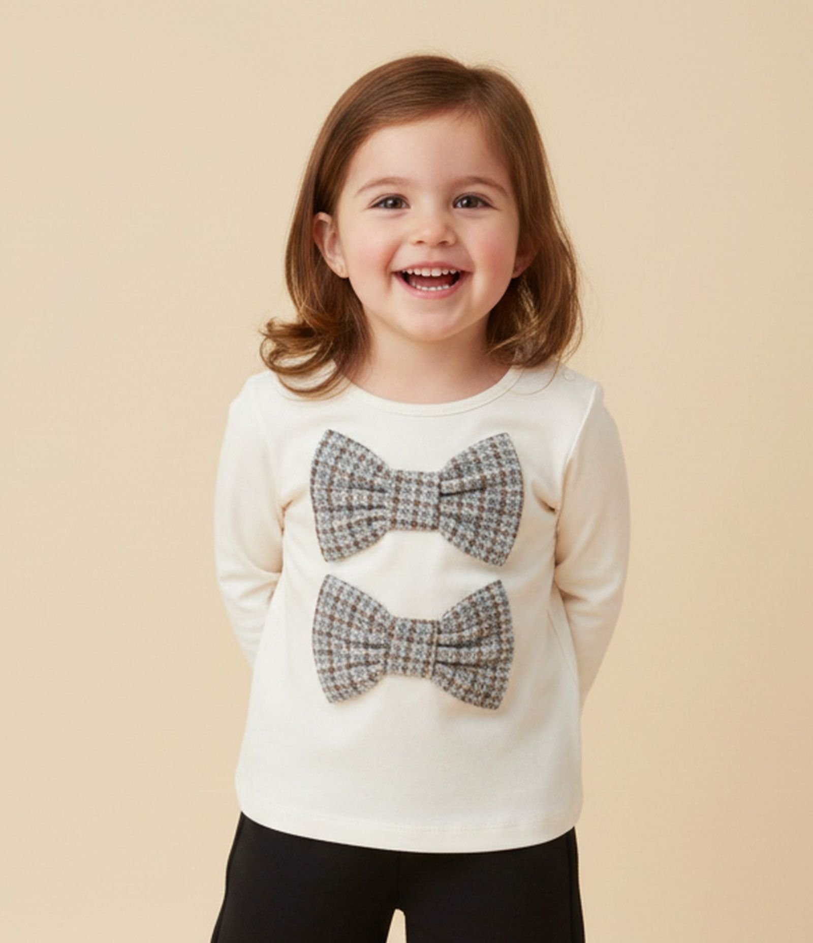 Blusa Relaxed em Algodão com Laços Infantil - Tam 1 a 6 Anos Bege 1