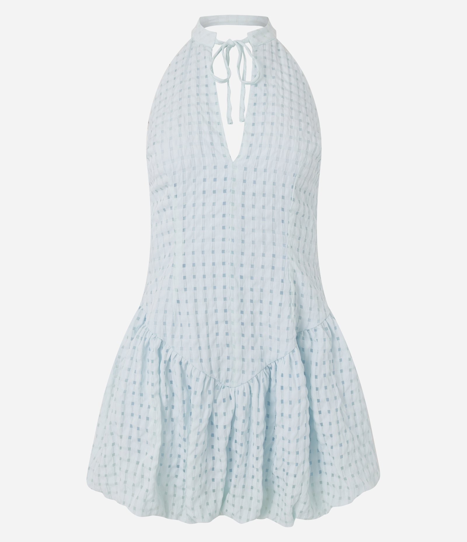 Vestido Frente Única Balonê em Jacquard Xadrez Azul 6