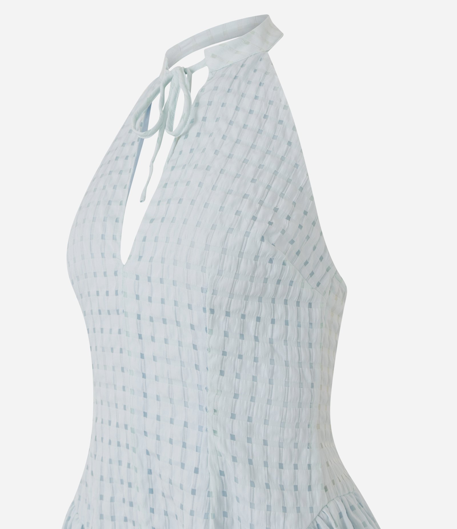 Vestido Frente Única Balonê em Jacquard Xadrez Azul 7
