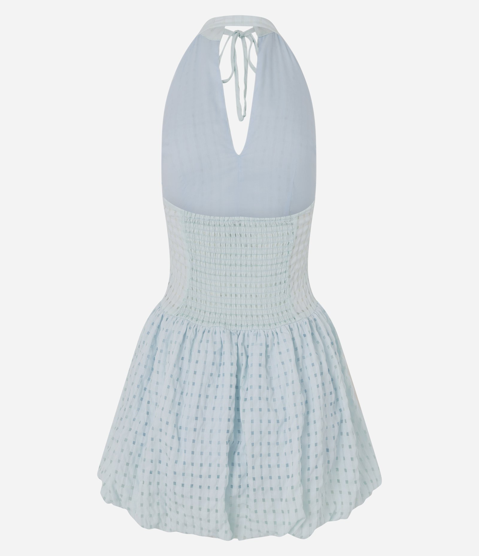 Vestido Frente Única Balonê em Jacquard Xadrez Azul 8