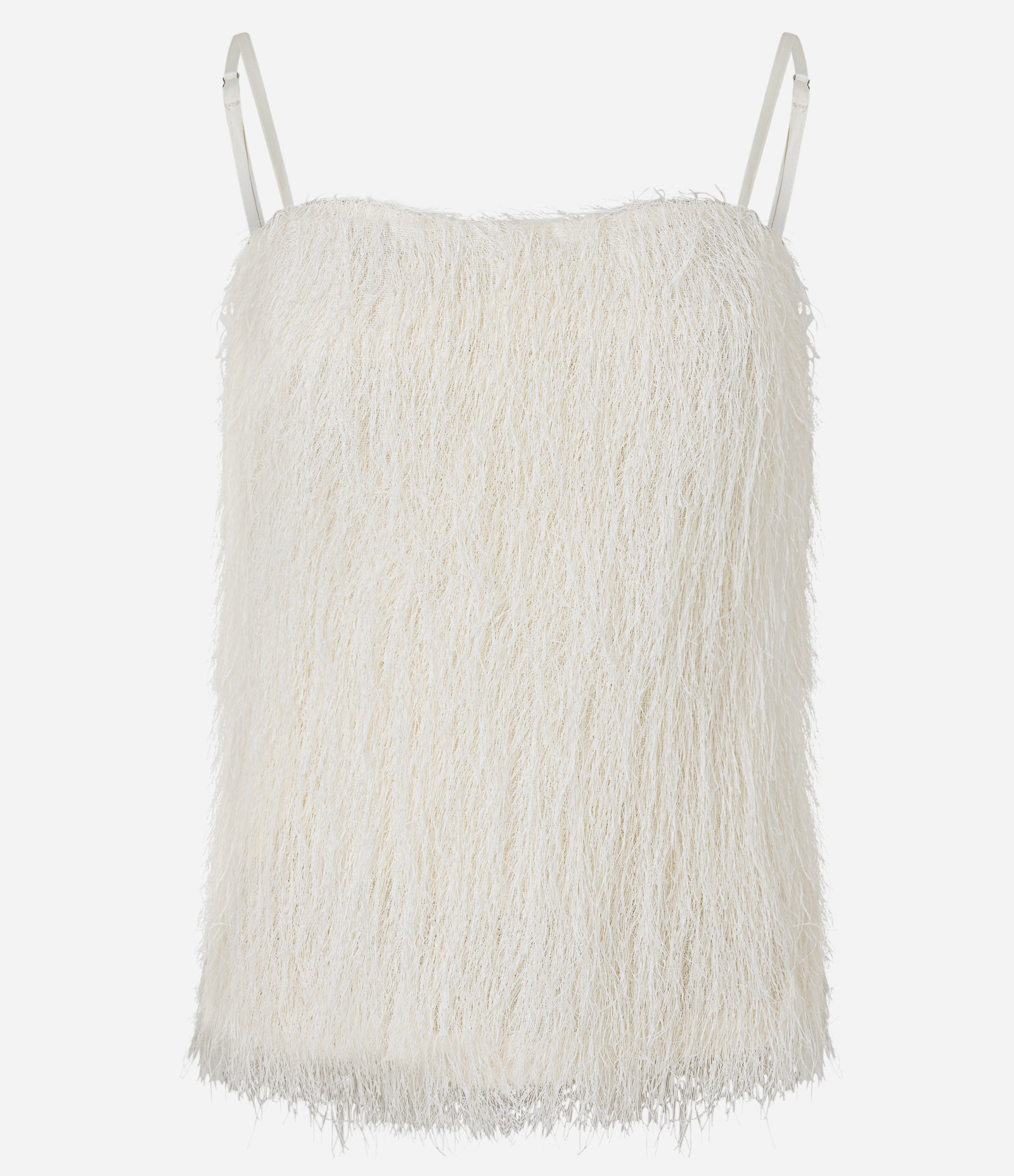 Blusa de Alças Finas com Textura de Pelo Artificial Off White 5