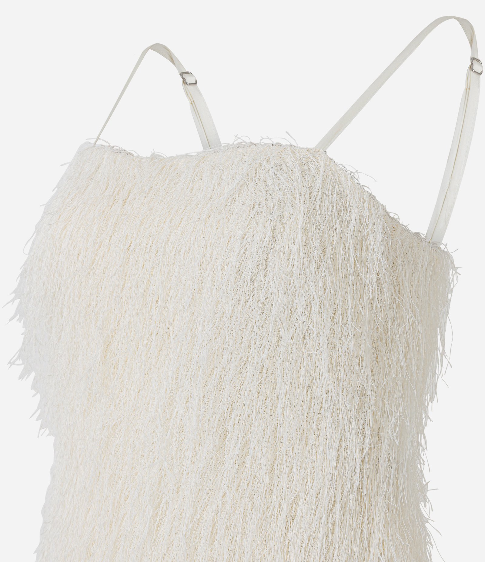 Blusa de Alças Finas com Textura de Pelo Artificial Off White 6