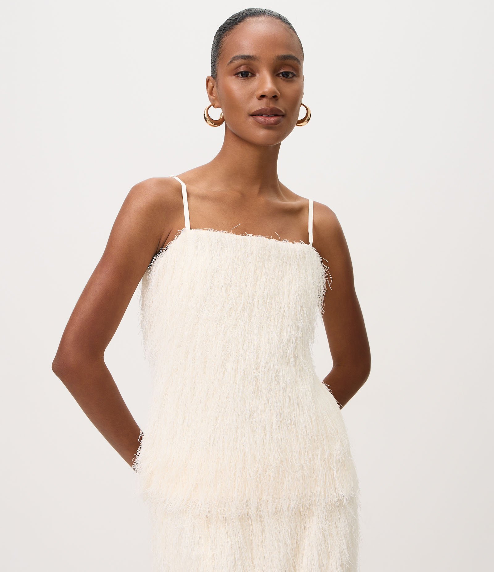 Blusa de Alças Finas com Textura de Pelo Artificial Off White 1