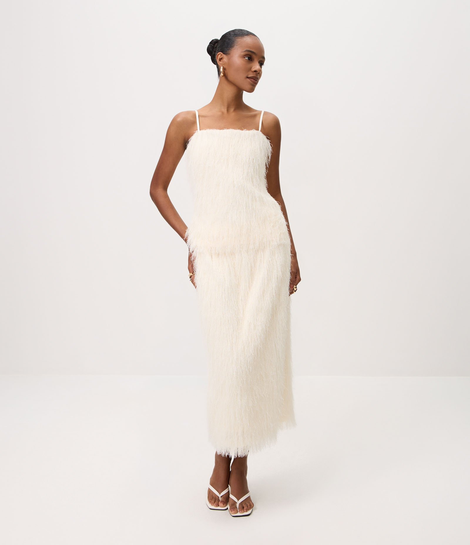 Blusa de Alças Finas com Textura de Pelo Artificial Off White 2