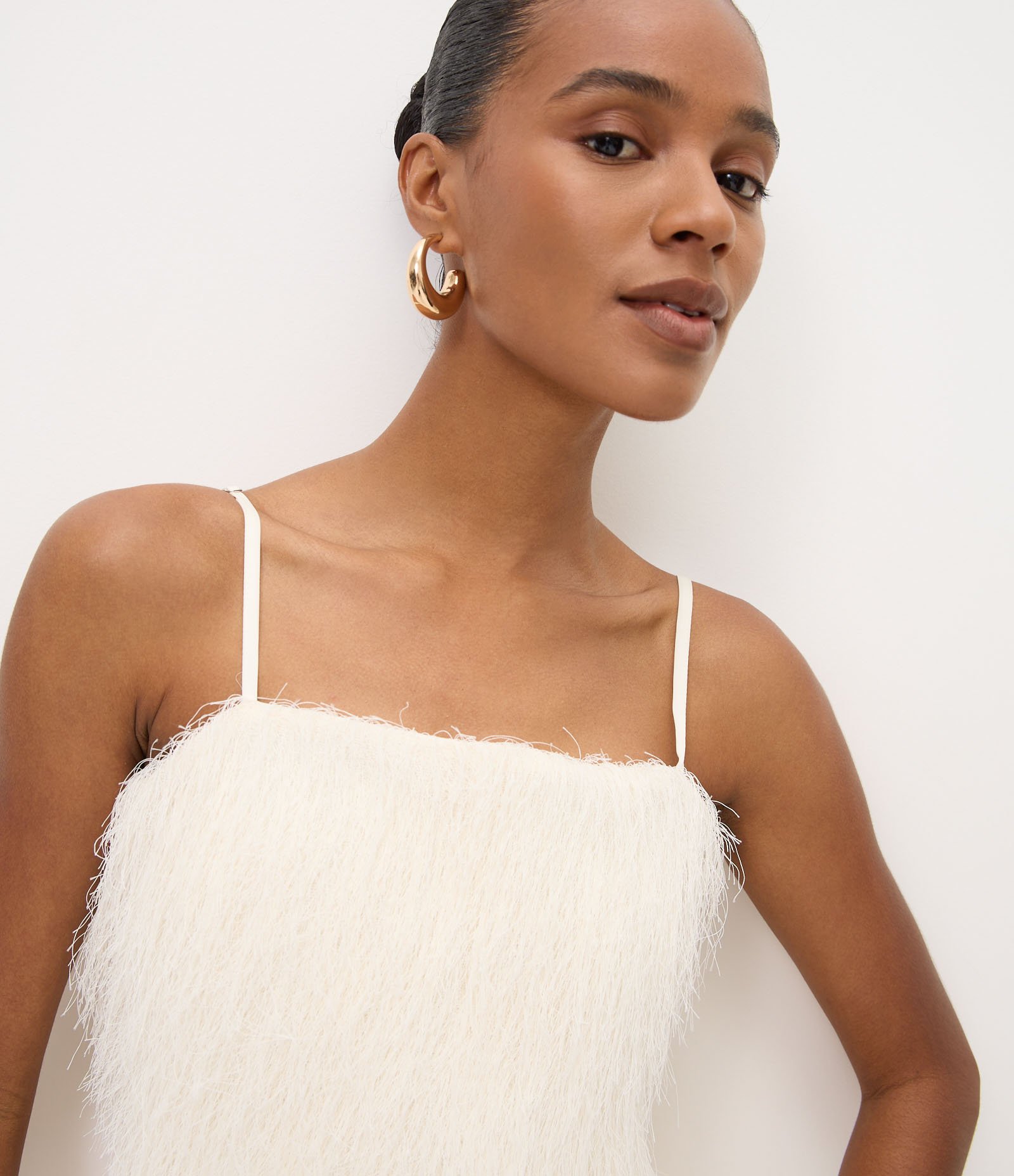 Blusa de Alças Finas com Textura de Pelo Artificial Off White 3