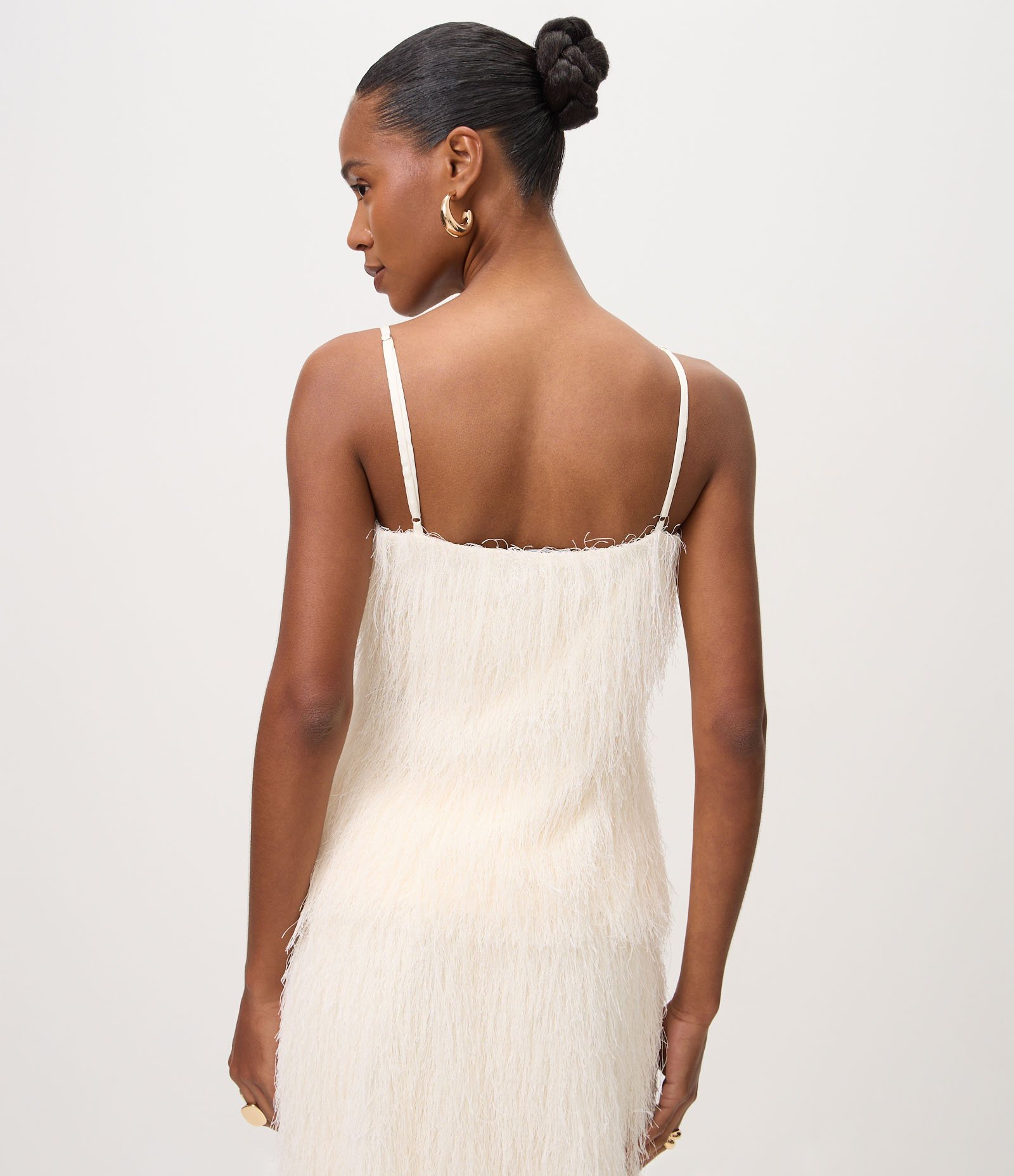 Blusa de Alças Finas com Textura de Pelo Artificial Off White 4