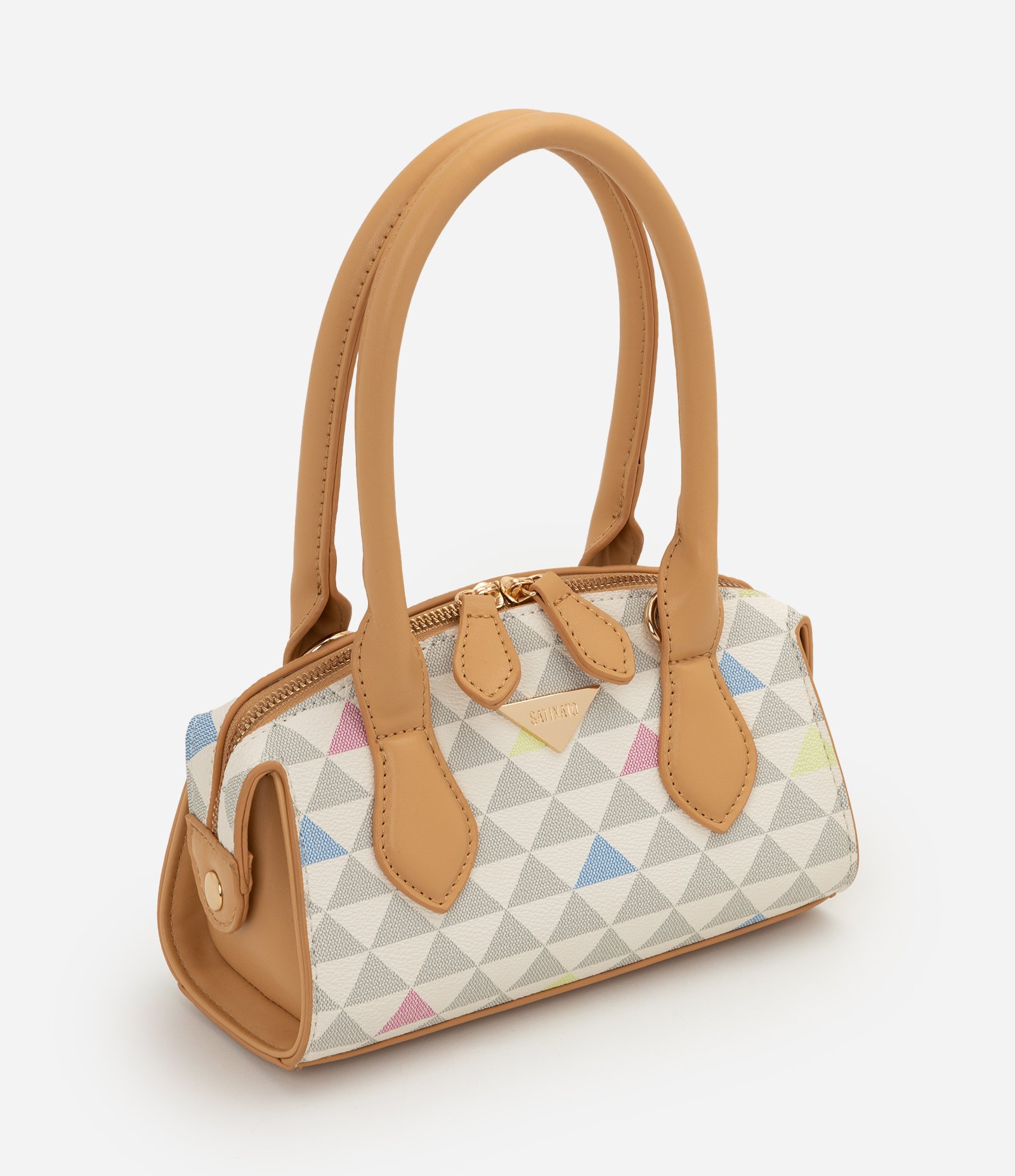 Bolsa de Mão em PU com Estampa Geométrica Off White 1