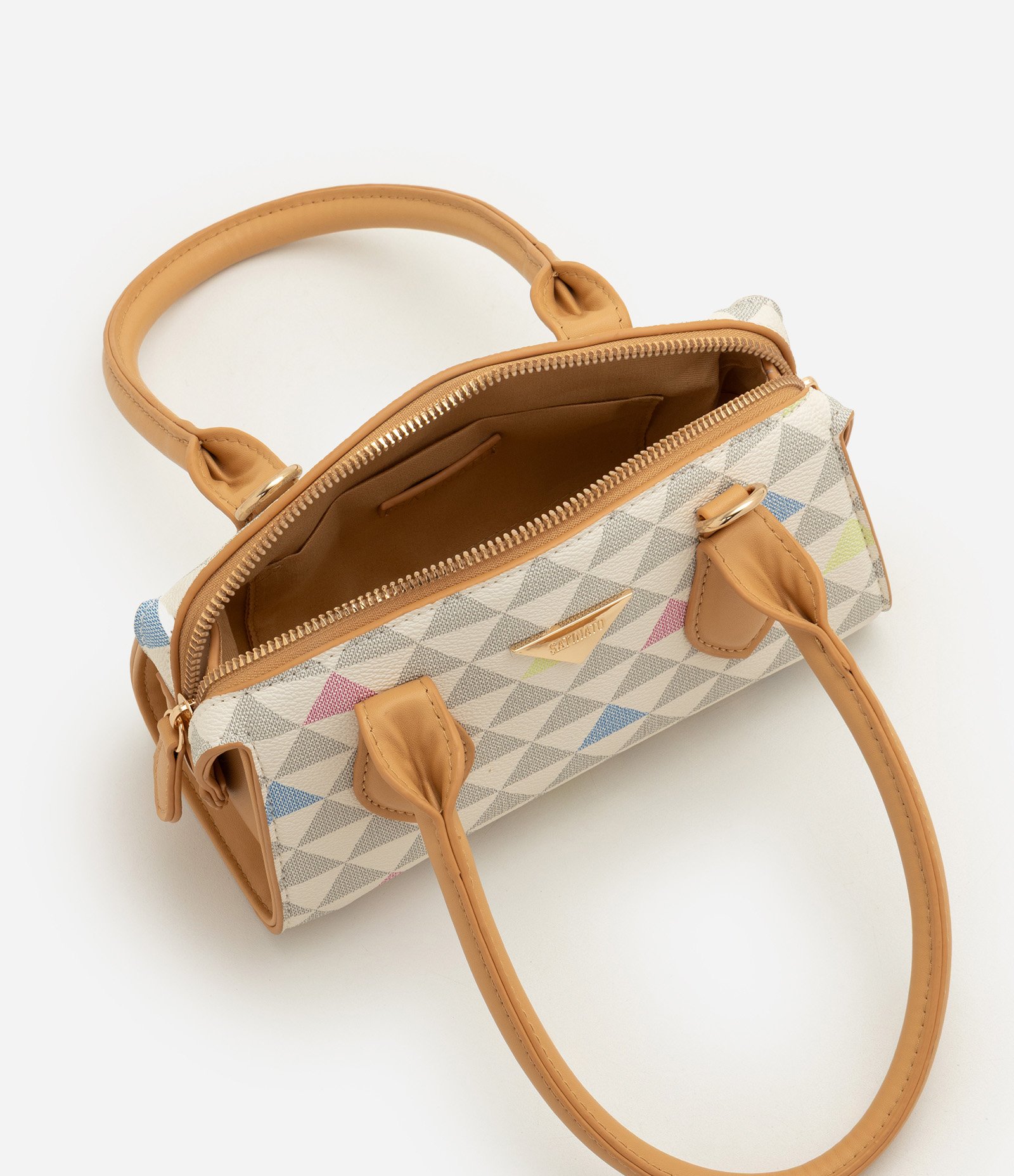 Bolsa de Mão em PU com Estampa Geométrica Off White 4