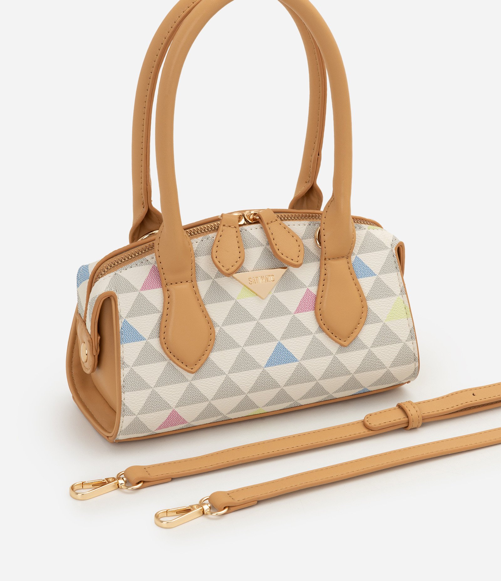 Bolsa de Mão em PU com Estampa Geométrica Off White 5