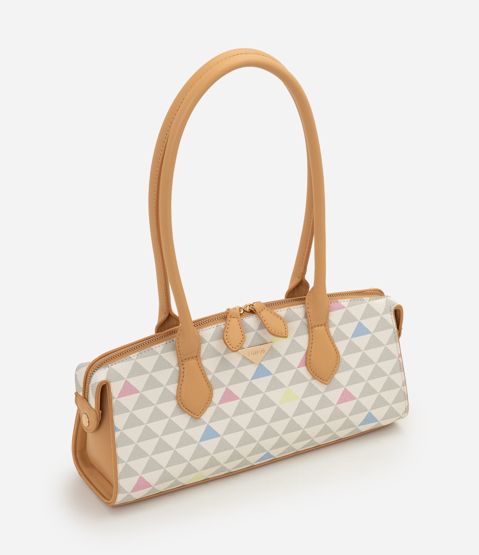 Bolsa Bowling em PU com Estampa Geométrica Off White 1