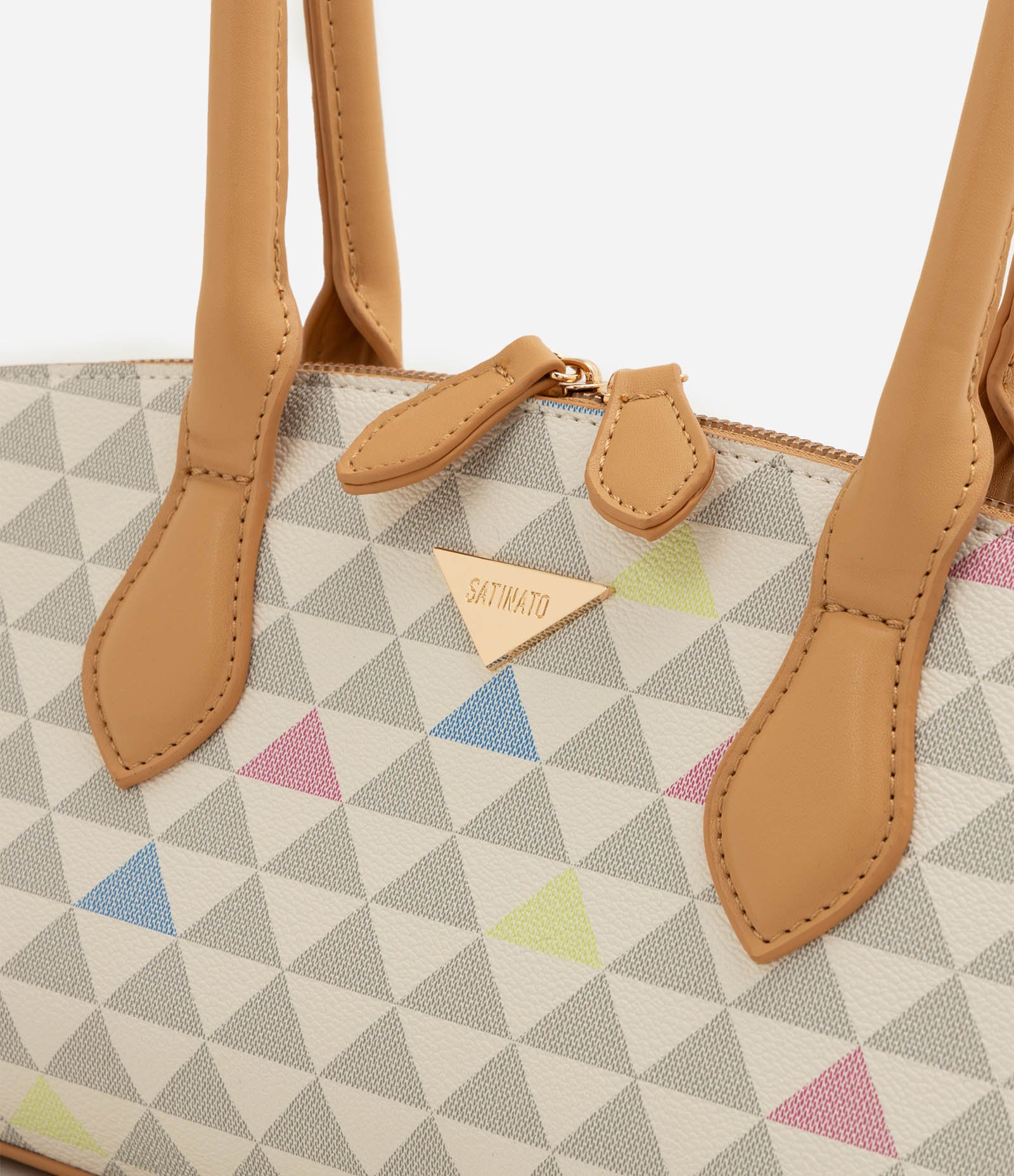 Bolsa Bowling em PU com Estampa Geométrica Off White 4