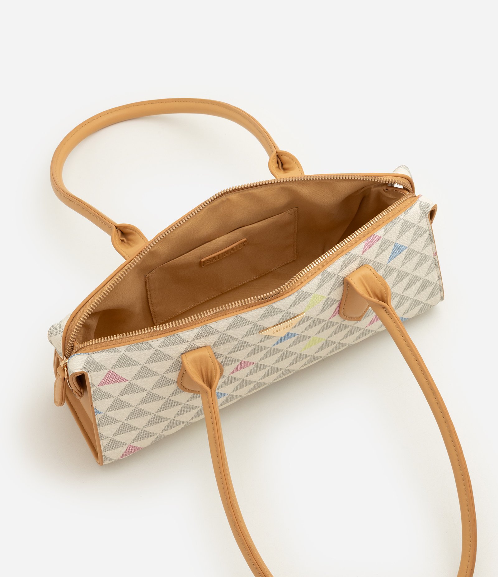 Bolsa Bowling em PU com Estampa Geométrica Off White 5
