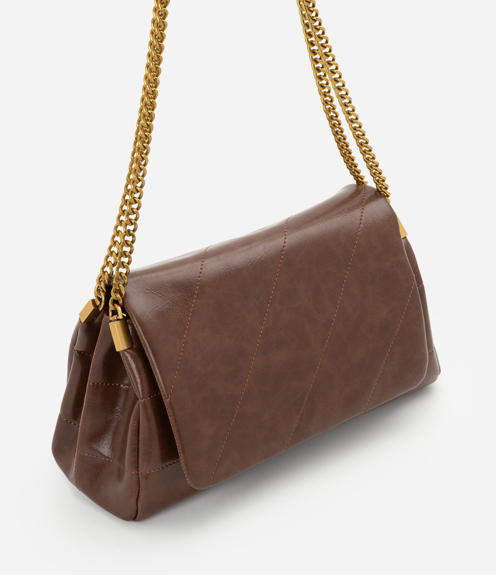 Bolsa Shoulder em PU com Alças de Corrente Marrom 1