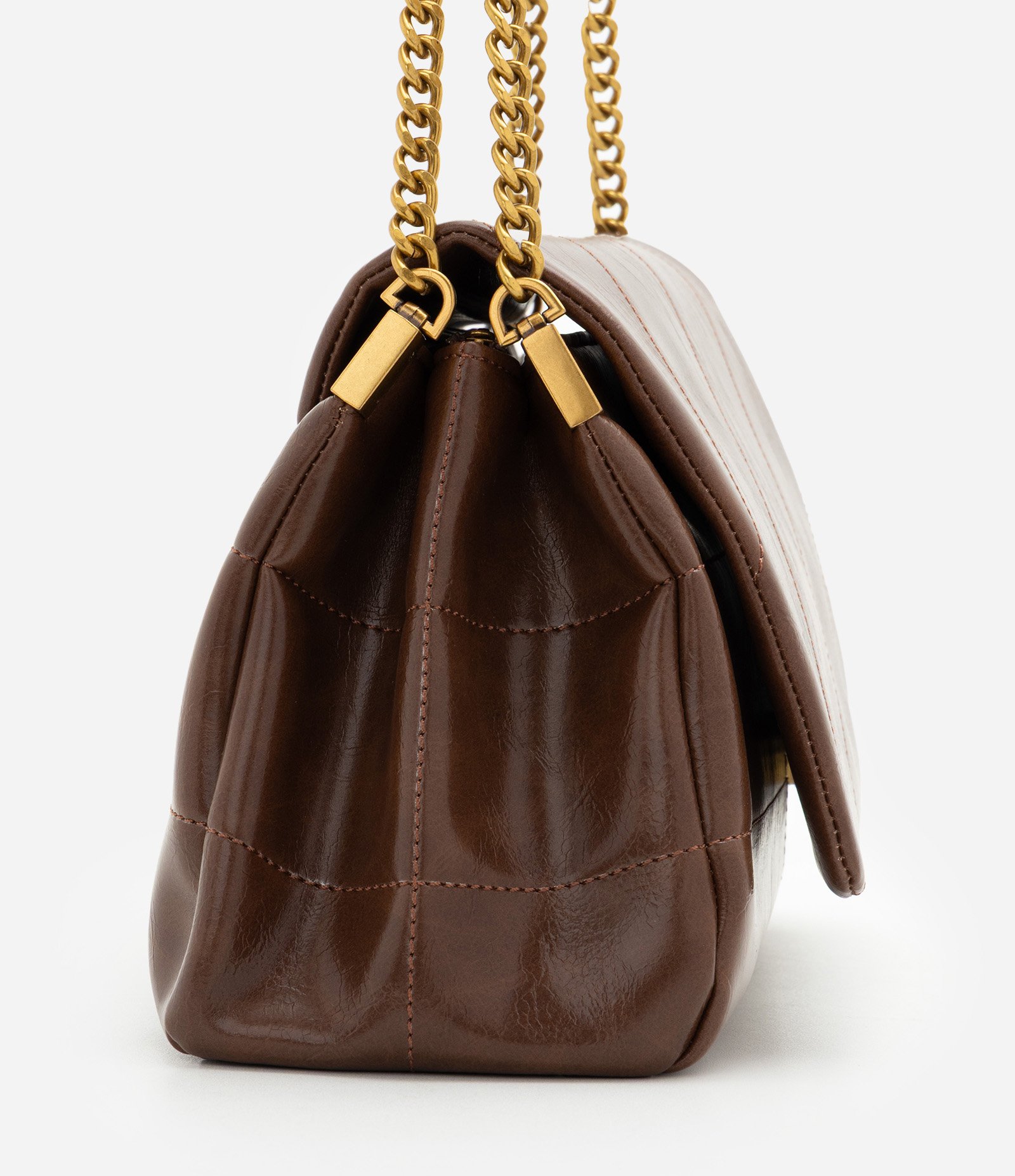 Bolsa Shoulder em PU com Alças de Corrente Marrom 2