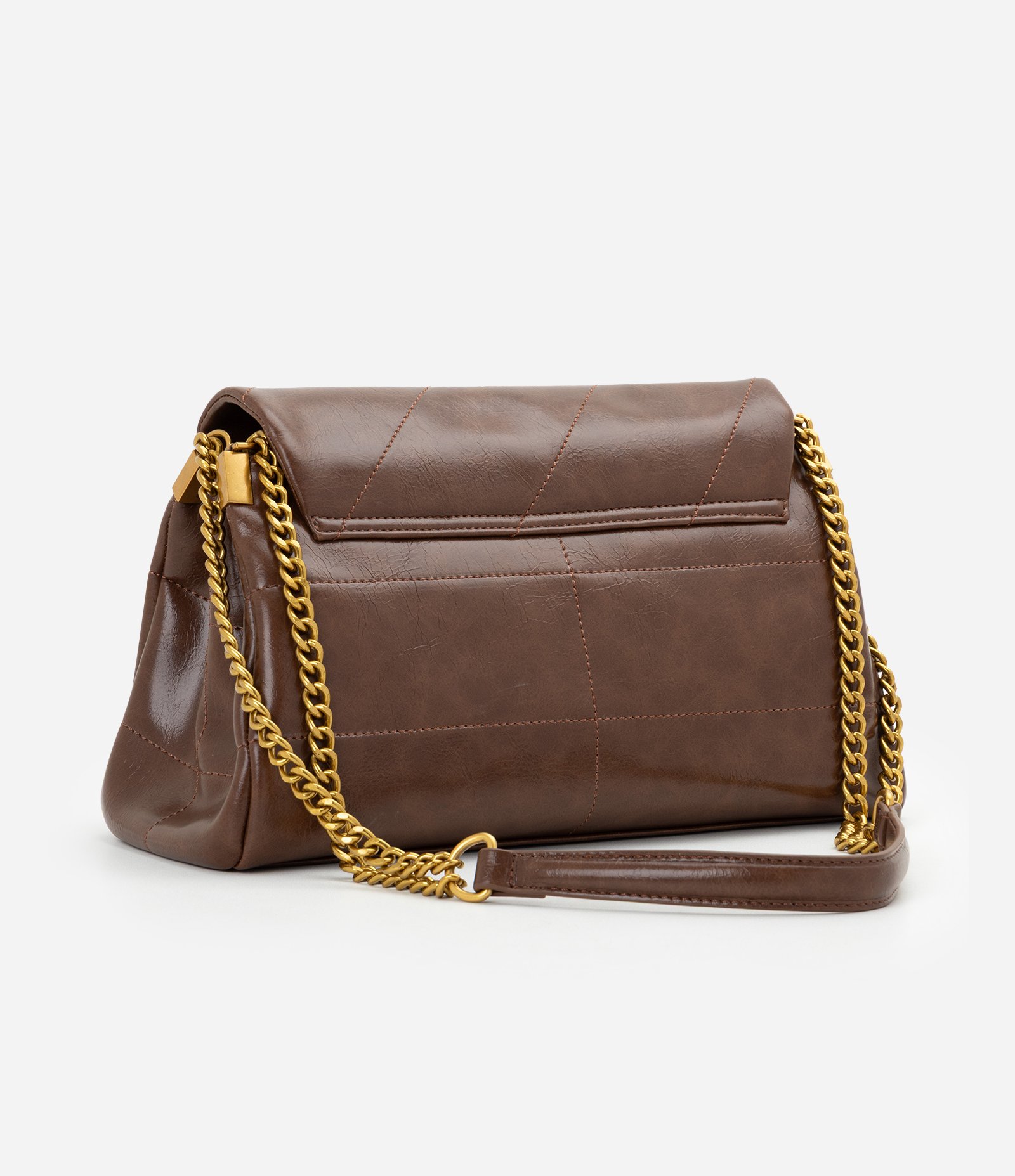Bolsa Shoulder em PU com Alças de Corrente Marrom 3