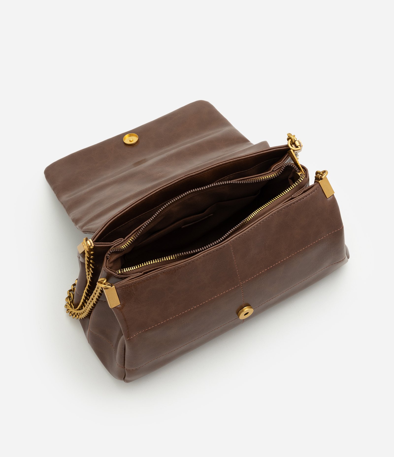 Bolsa Shoulder em PU com Alças de Corrente Marrom 4