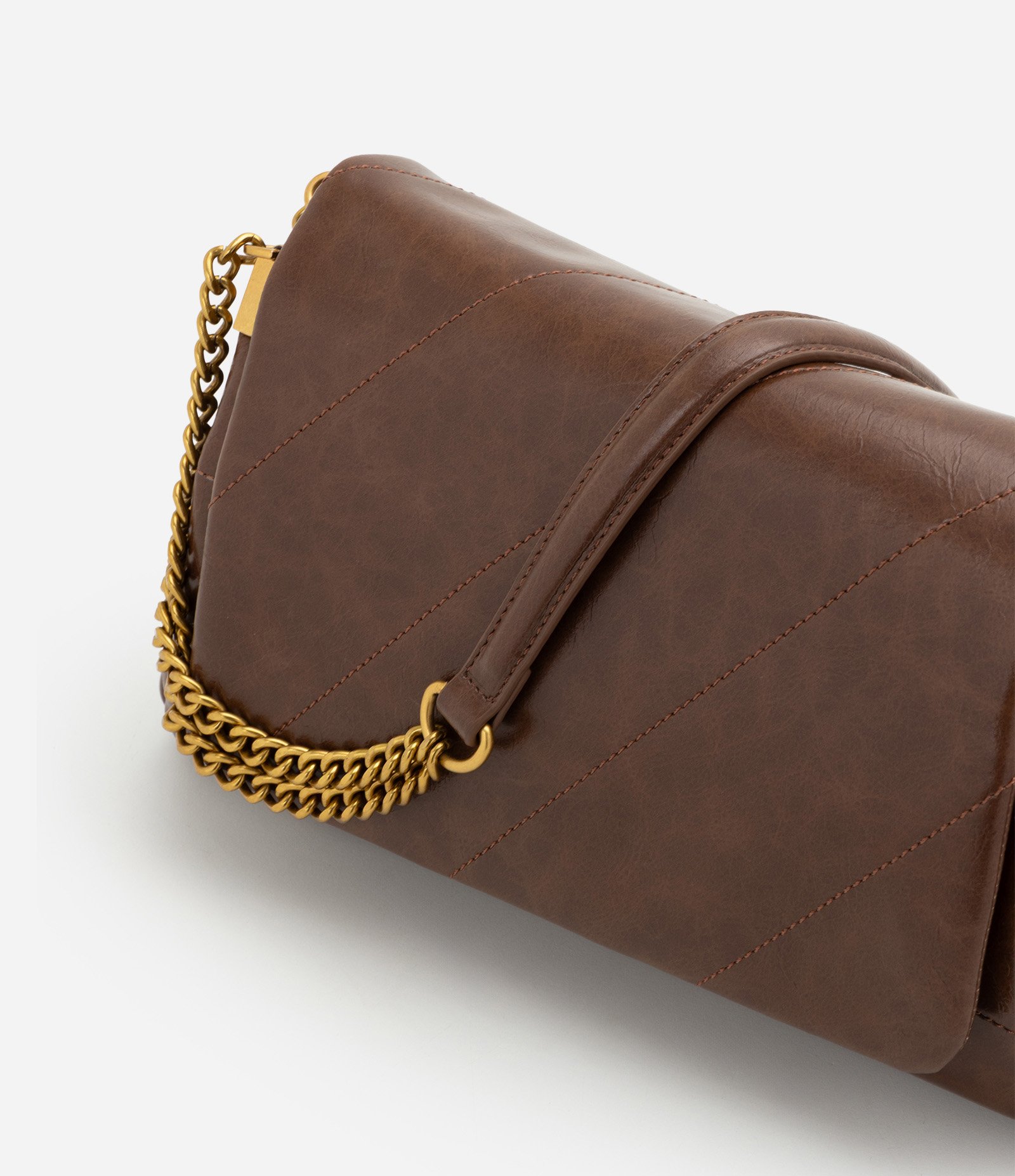 Bolsa Shoulder em PU com Alças de Corrente Marrom 5