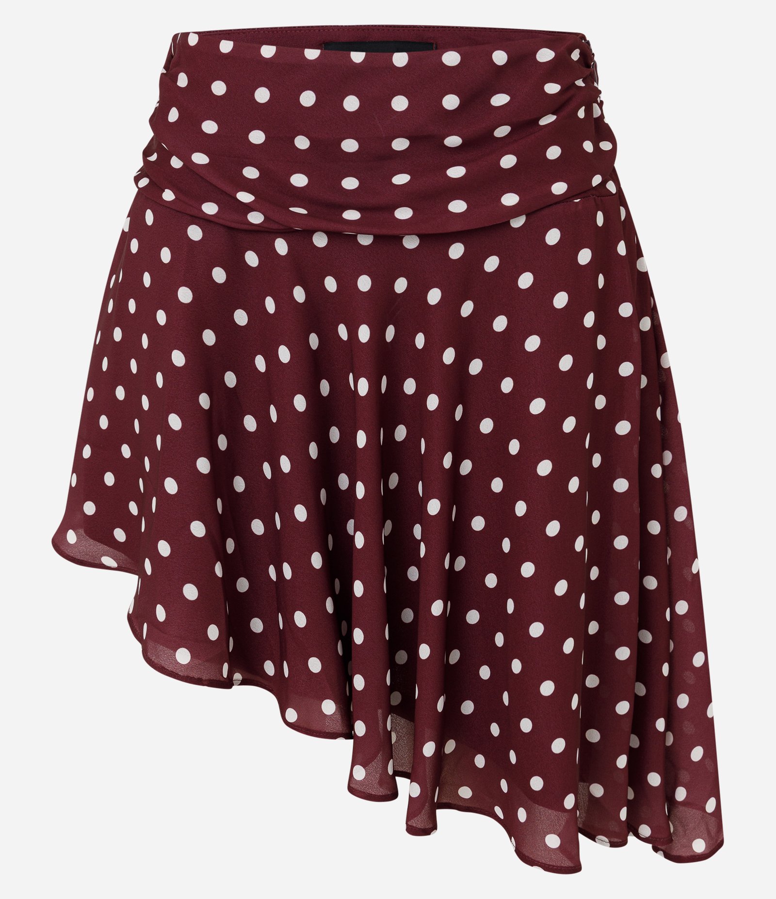 Saia Curta Assimétrica em Chiffon com Estampa Poá Vermelho 5
