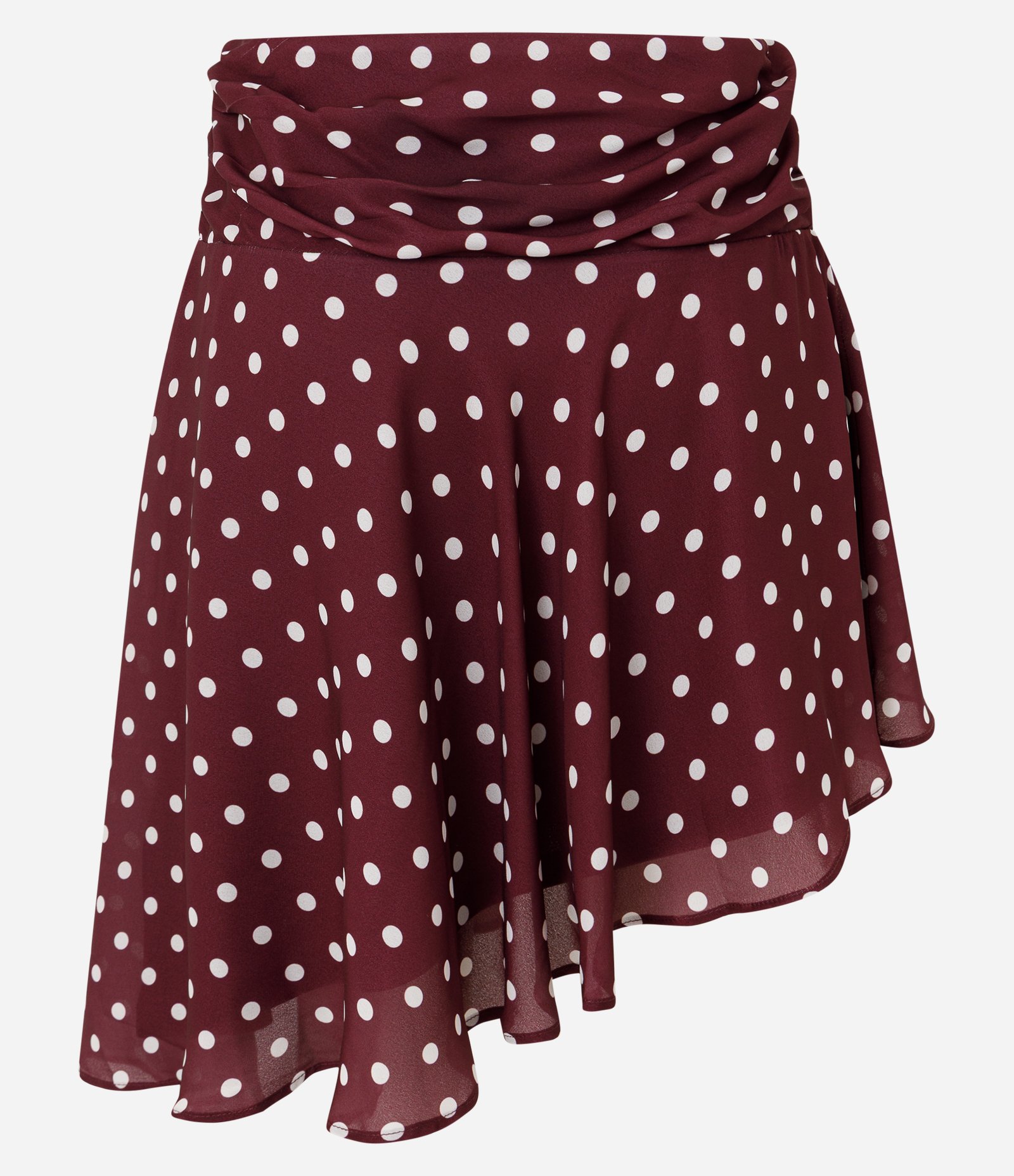 Saia Curta Assimétrica em Chiffon com Estampa Poá Vermelho 6