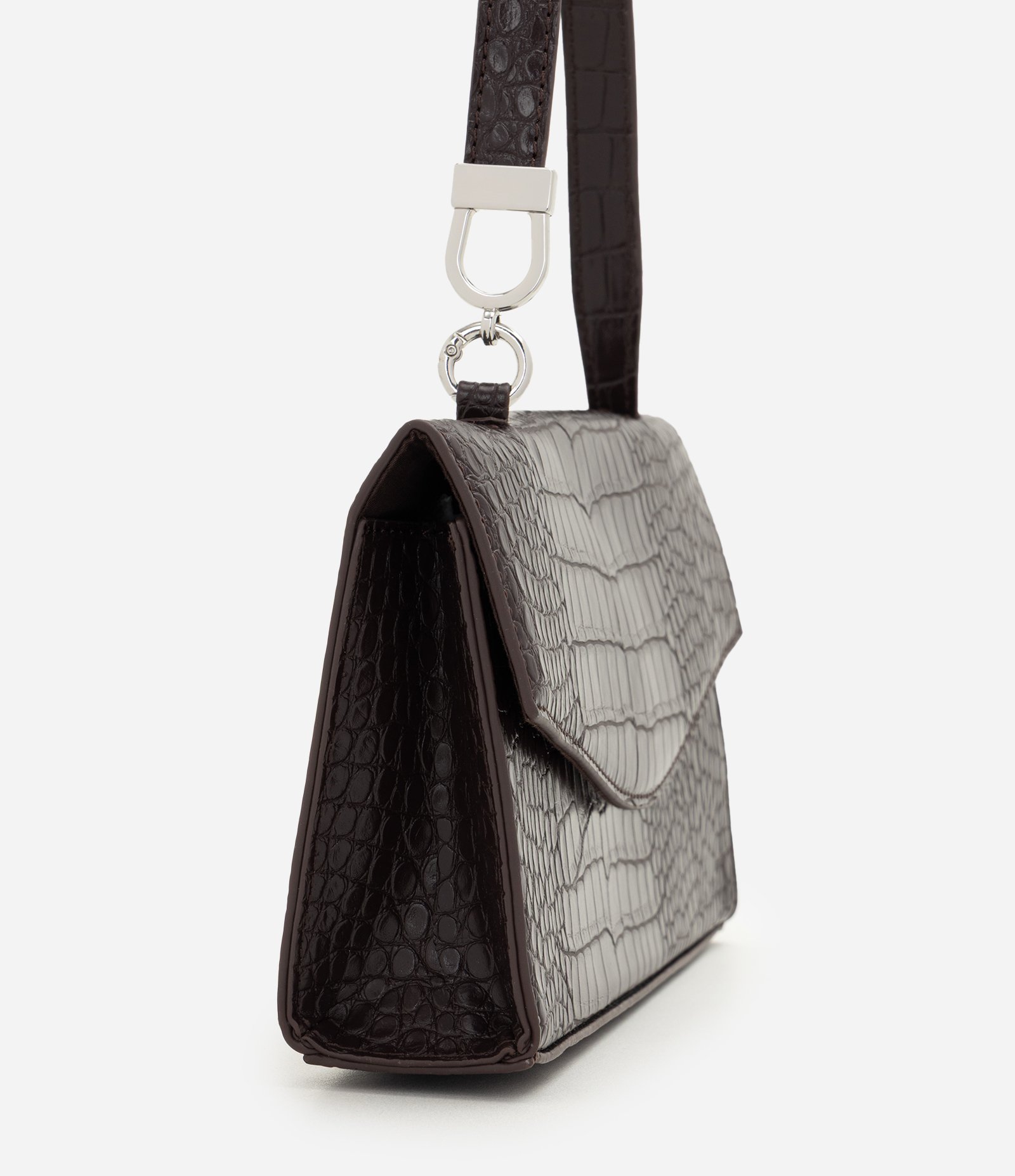 Bolsa Baguete Média em PU com Textura Croco Marrom 2