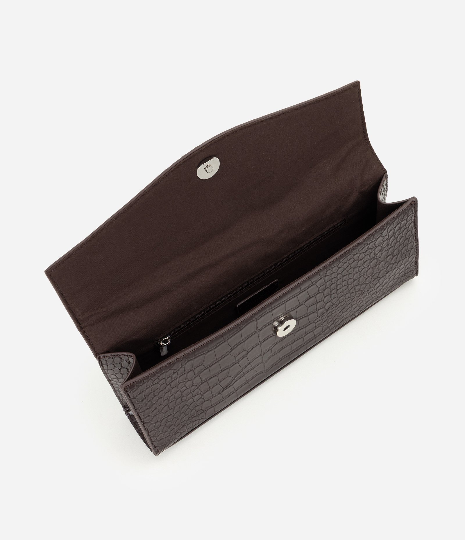 Bolsa Baguete Média em PU com Textura Croco Marrom 5