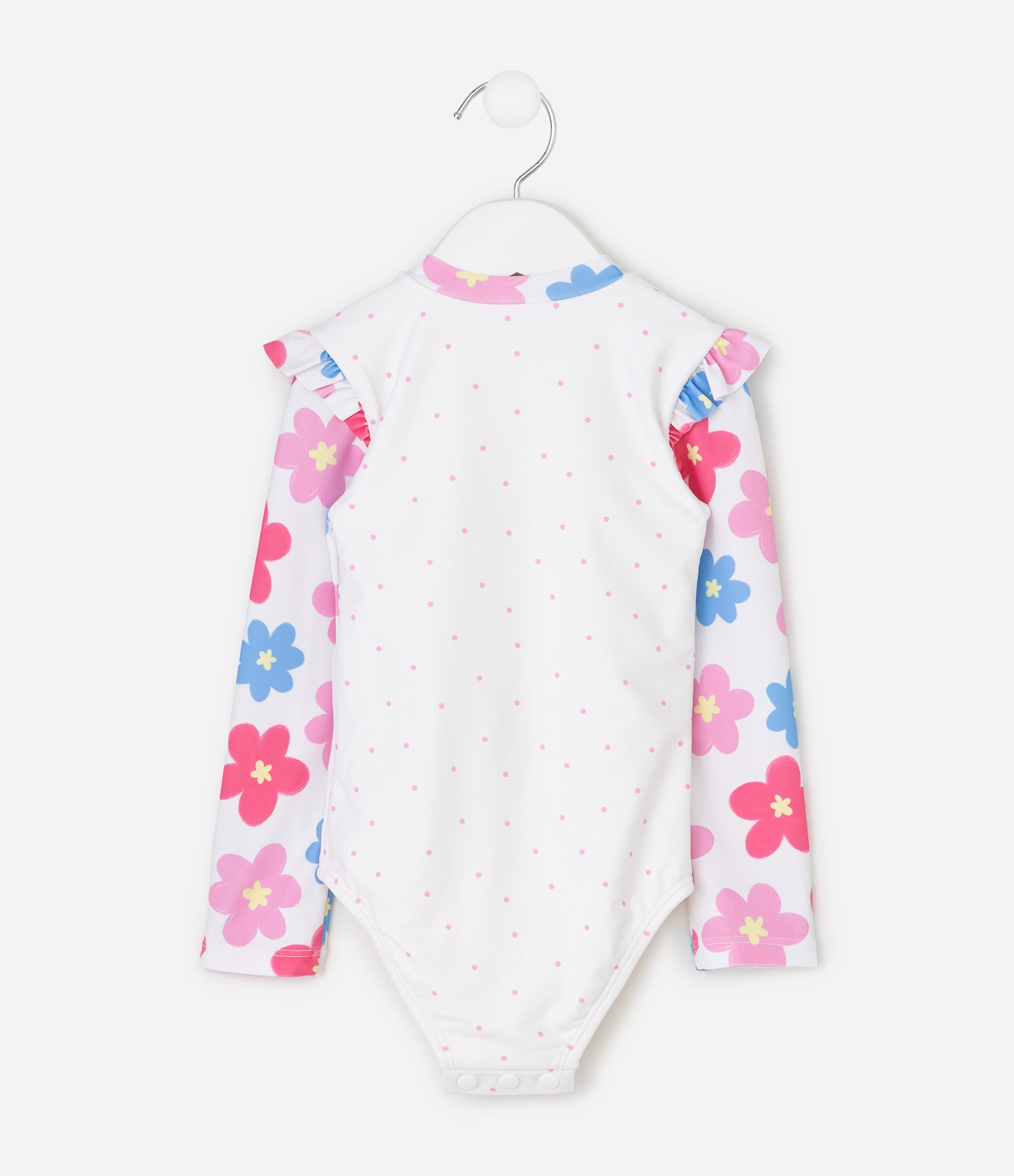 Maiô Infantil Floral com Babados nos Ombros e Zíper Frontal - Tam 1 a 4 Anos Branco 2