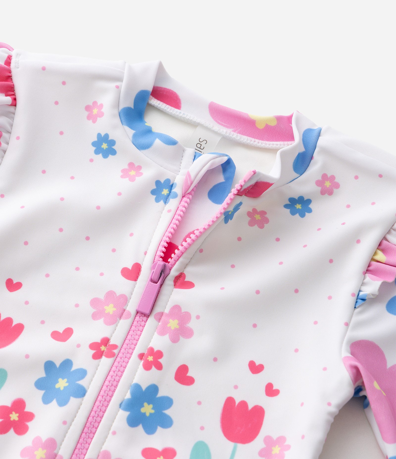 Maiô Infantil Floral com Babados nos Ombros e Zíper Frontal - Tam 1 a 4 Anos Branco 4