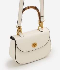 Bolsa Transversal Média em PU com Alça Efeito de Bambu