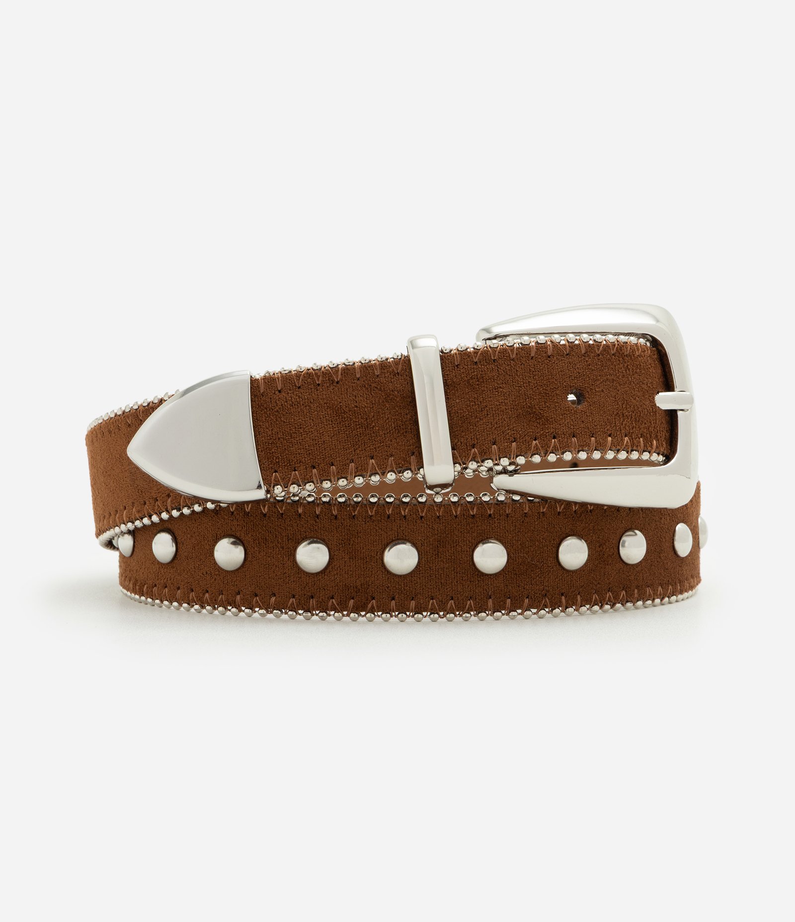Cinto Médio em Suede com Aplicações Metálicas Marrom 3