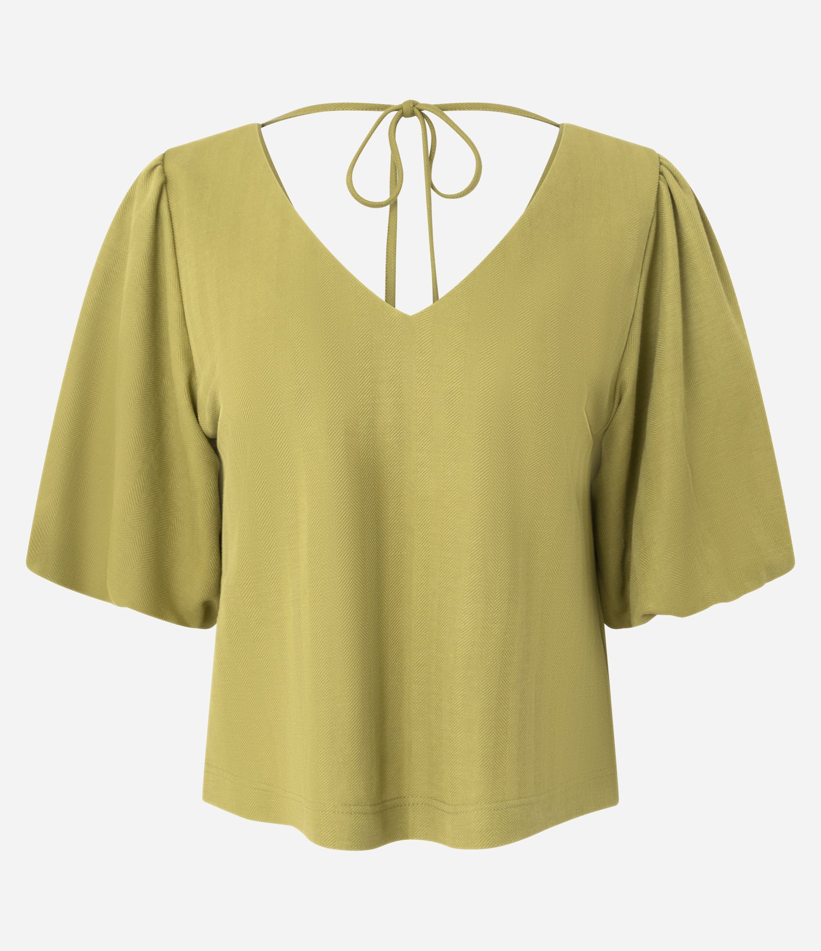 Blusa em Piquet com Decote V e Manga Balonê Verde 5