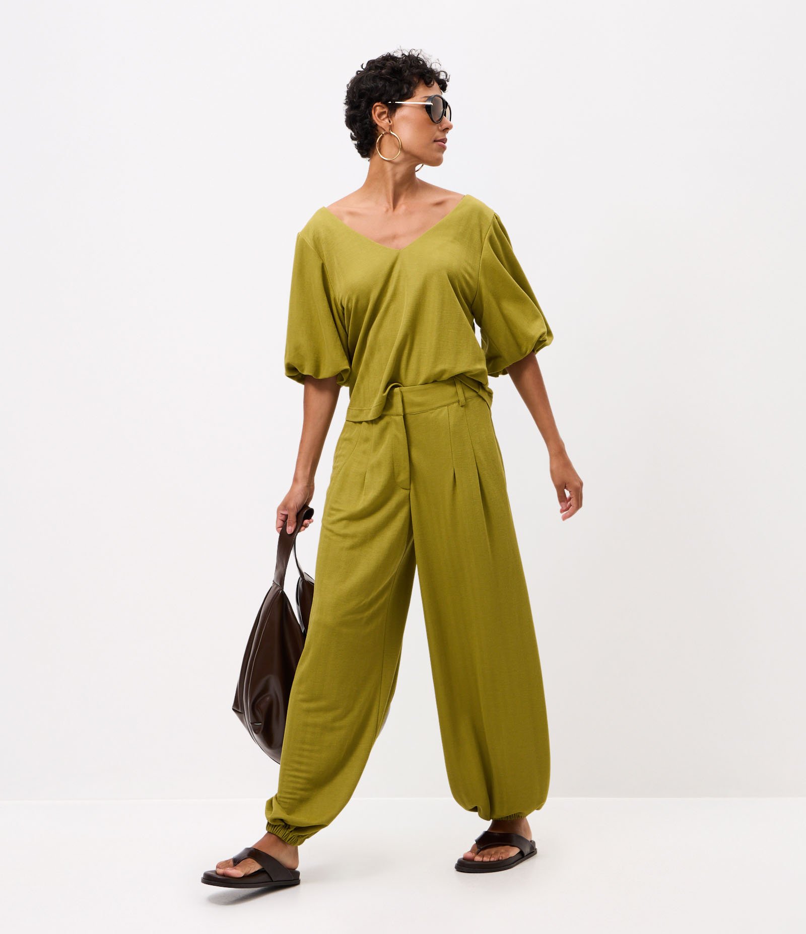 Calça Aladim em Piquet com Cós Estruturado Verde 1